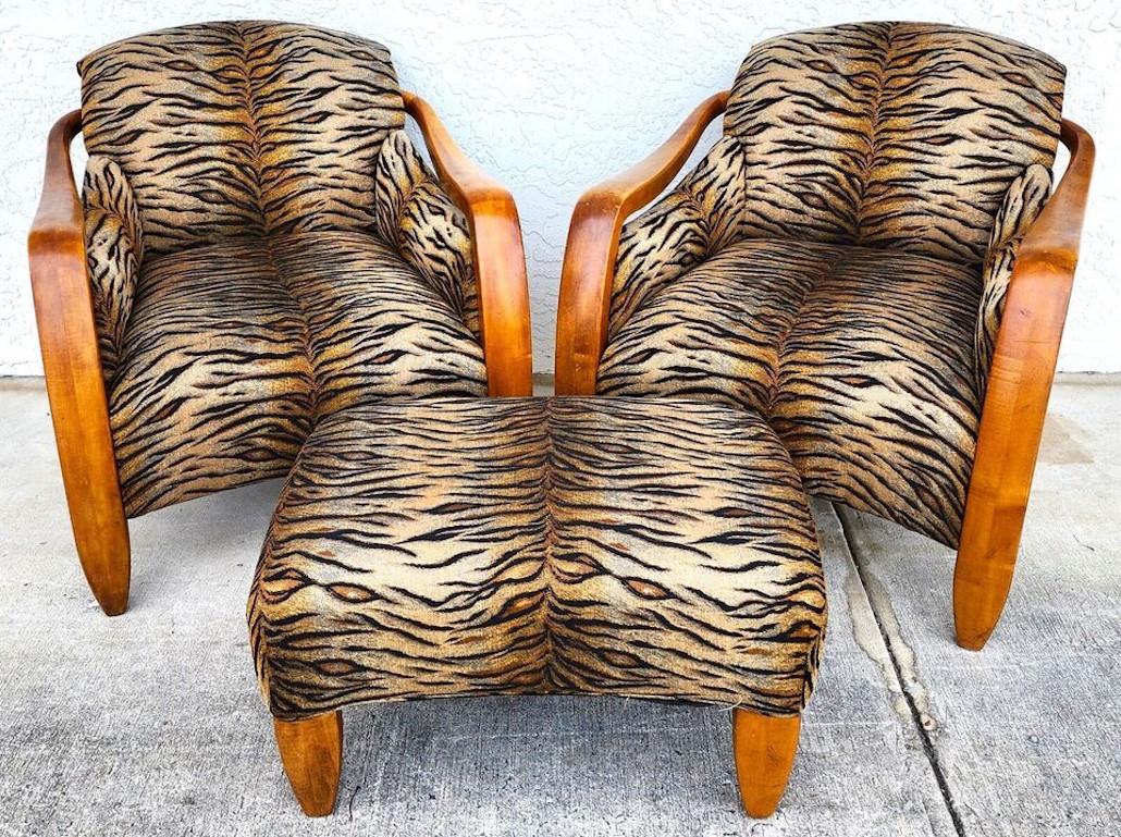 For FULL item description click on CONTINUE READING at the bottom of this page.

Offering One Of Our Recent Palm Beach Estate Fine Furniture Acquisitions Of A
Vintage Pair of Mid Century Modern Club Chairs & Ottoman 

Approximate Measurements in