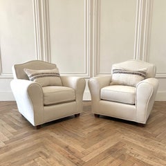 Vintage Club Chairs Reupholstered in a Stone Washed Heavy Linen