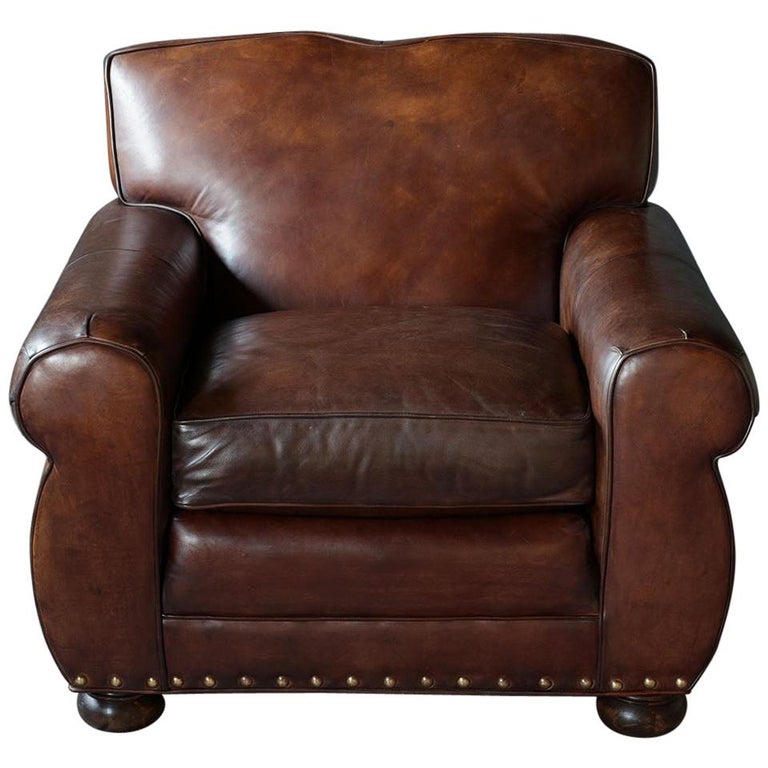 Vintage Brown Leather Club Chair at 1stDibs