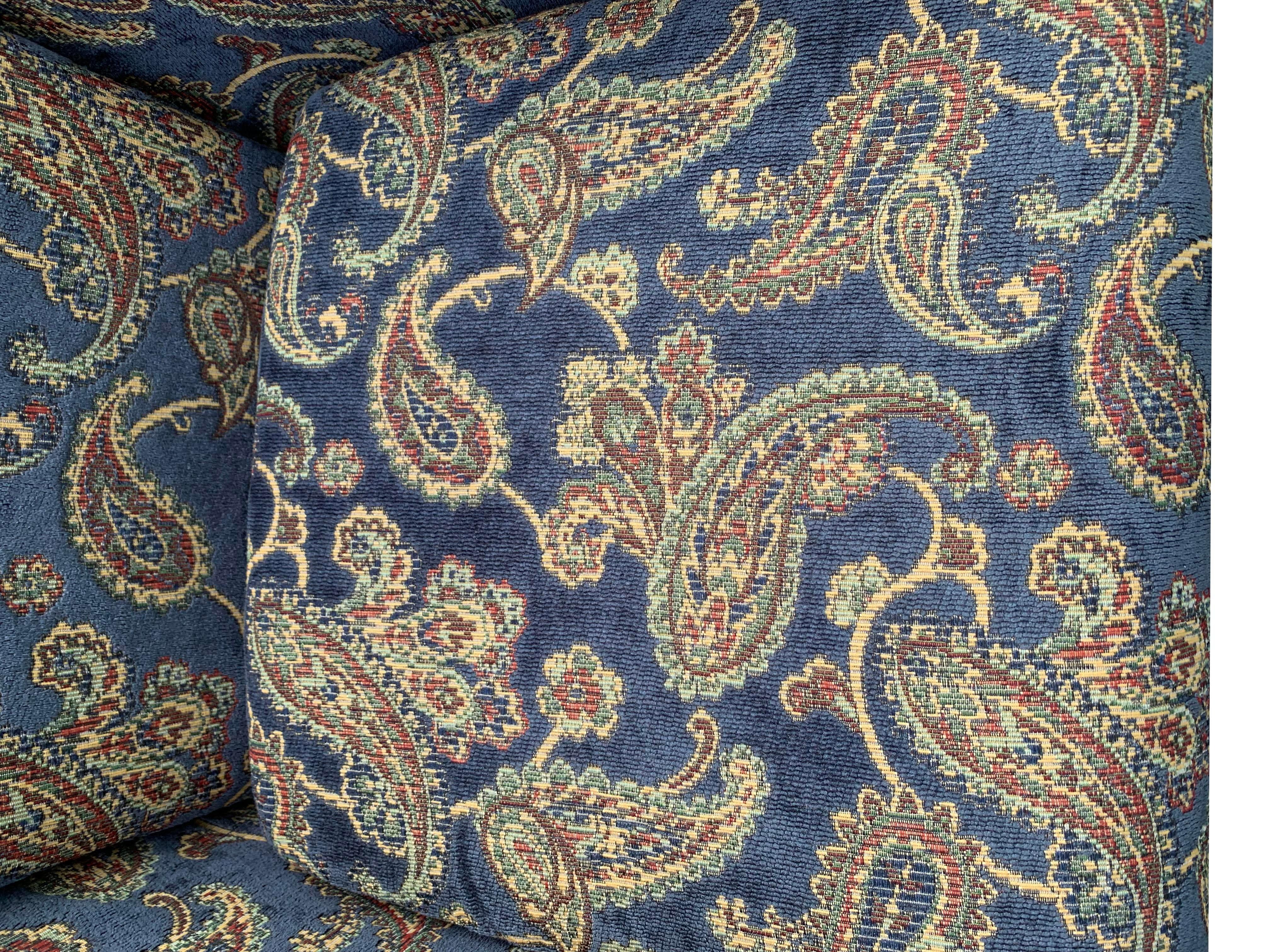 Vintage Club Lounge Chairs in Paisley Fabric in Blue/Brown Color- a Pair For Sale 3