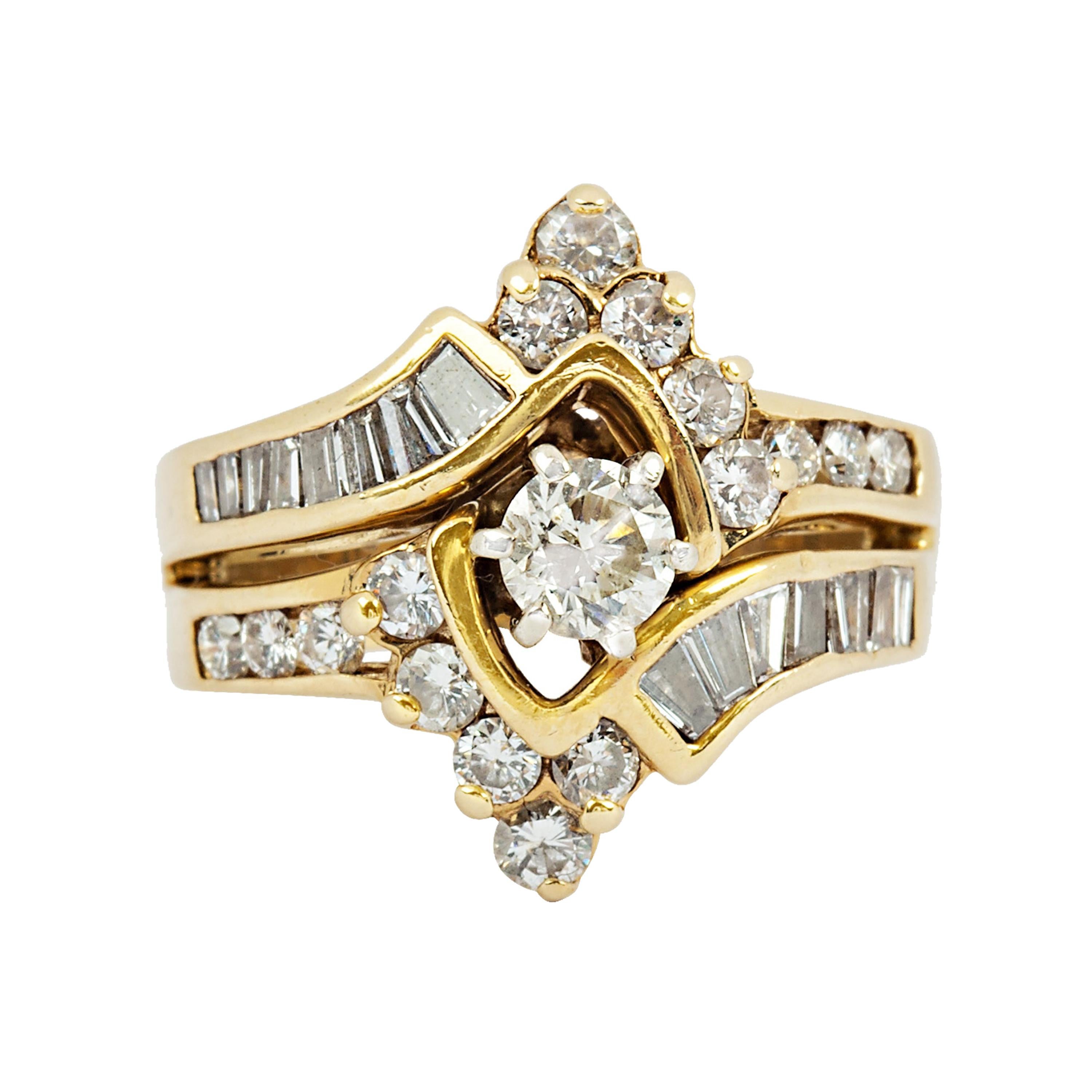 Vintage Cluster Bypass Diamond Ring 14k Yellow Gold