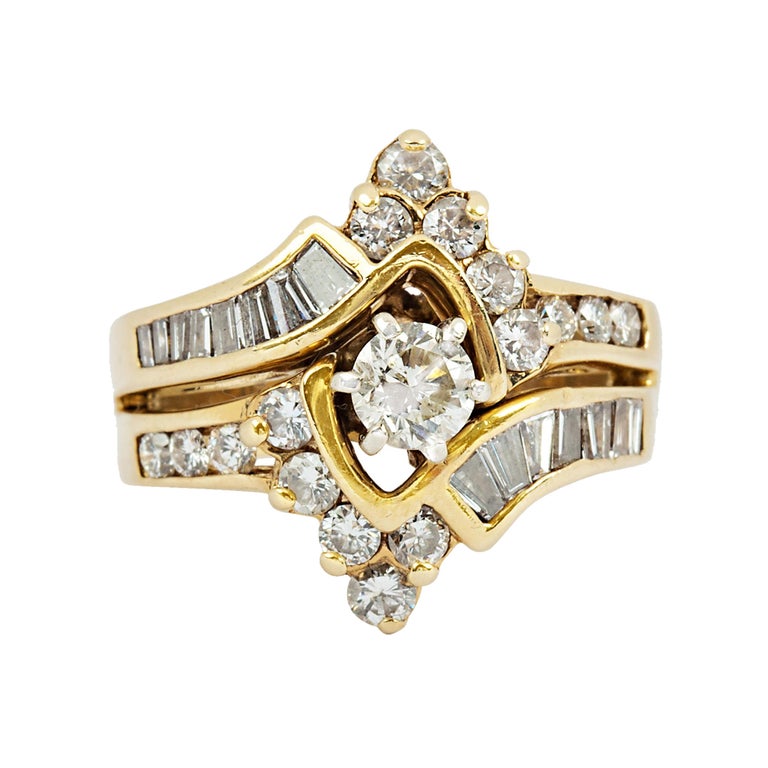 Vintage Cluster Bypass Diamond Ring 14k Yellow Gold For Sale at 1stDibs