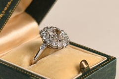 Vintage 1 Carat F Color Engagement Ring. GIA Old Mine Diamond Cluster Platinum