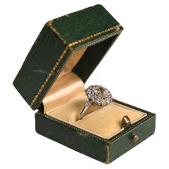 Vintage 1 Carat F Color Engagement Ring. GIA Old Mine Diamond Cluster Platinum