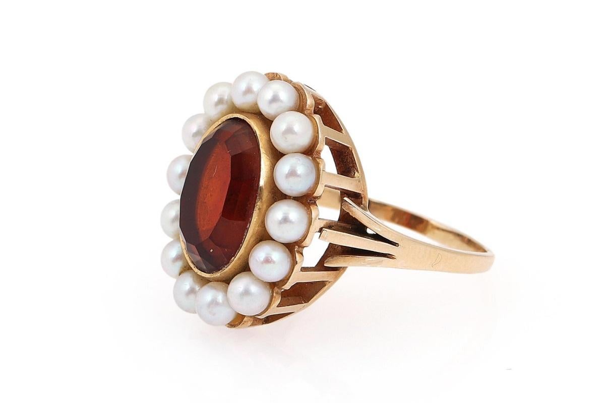 Oval Cut Vintage cluster gold ring with citrine and pearls.
