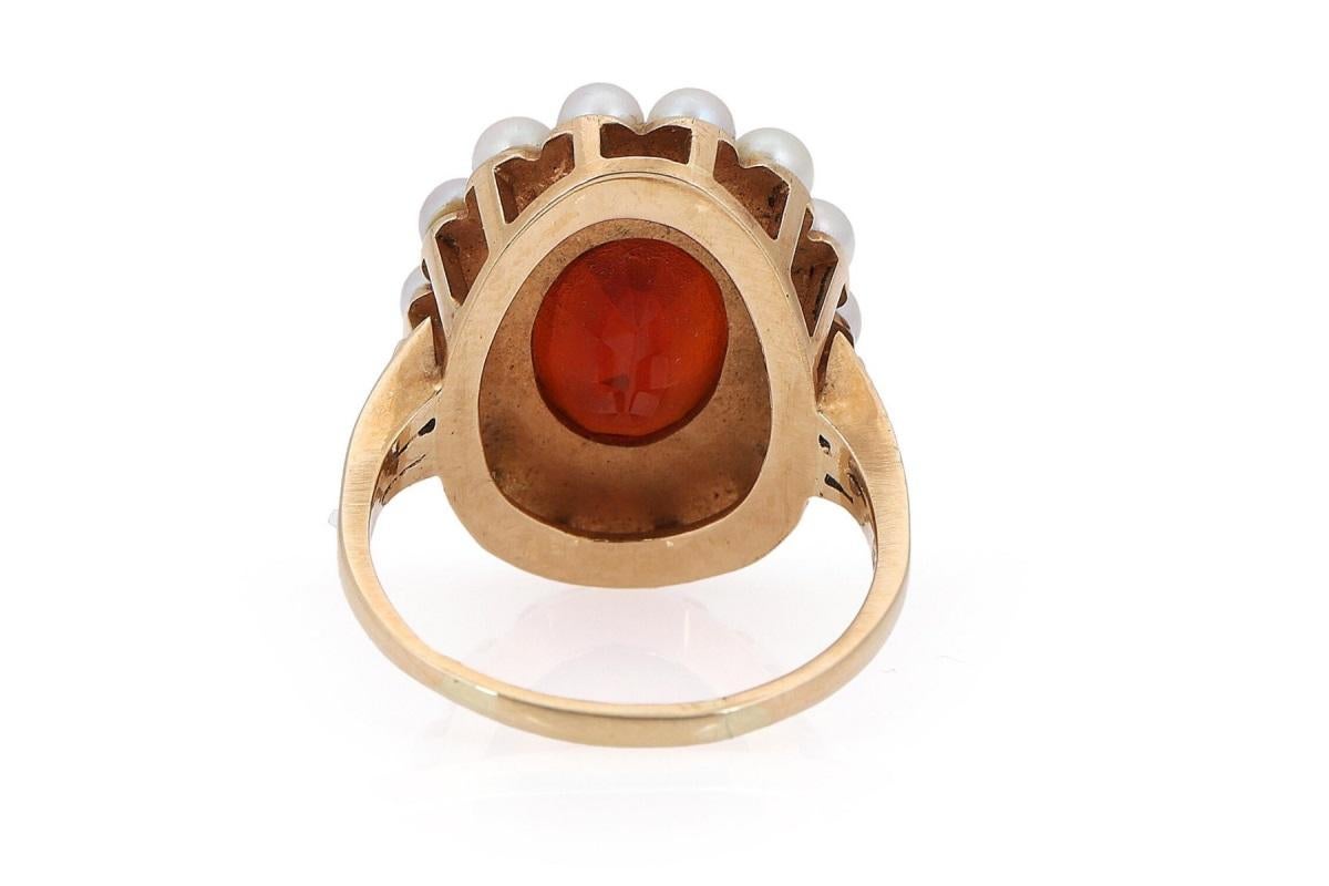 Women's or Men's Vintage cluster gold ring with citrine and pearls.
