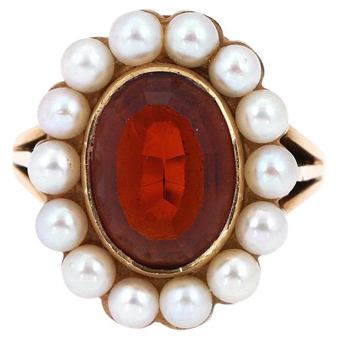 Vintage cluster gold ring with citrine and pearls.