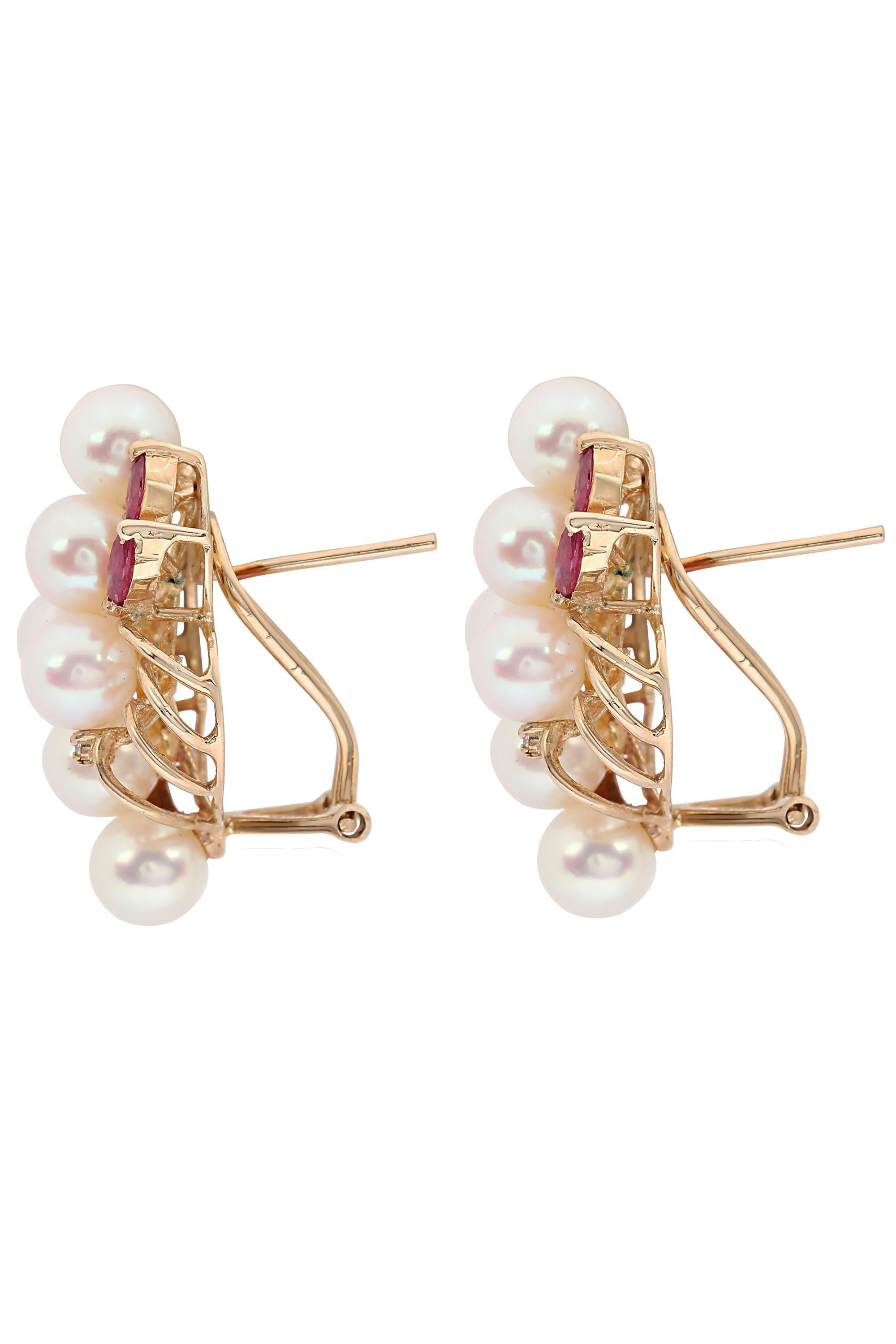 ruby and pearl stud earrings