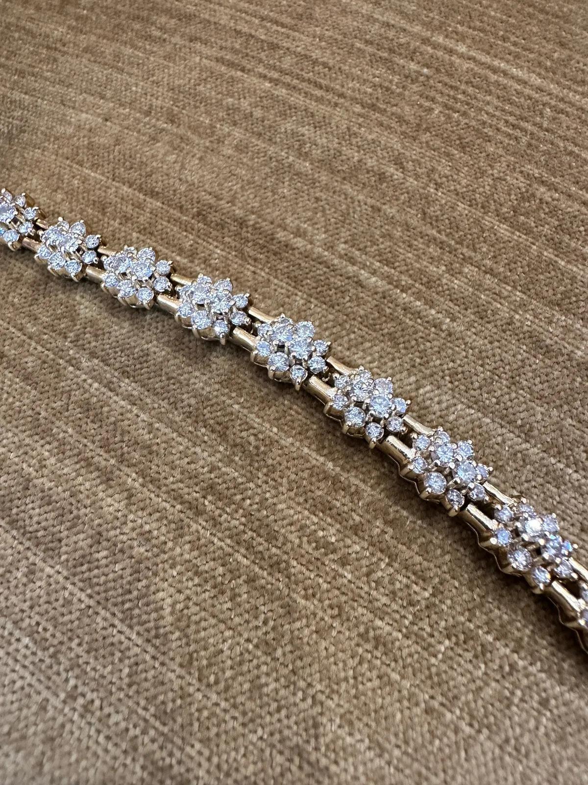 Vintage Cluster Round Diamond Bracelet 6.00 Carat Total in 14k Yellow Gold In Good Condition For Sale In La Jolla, CA