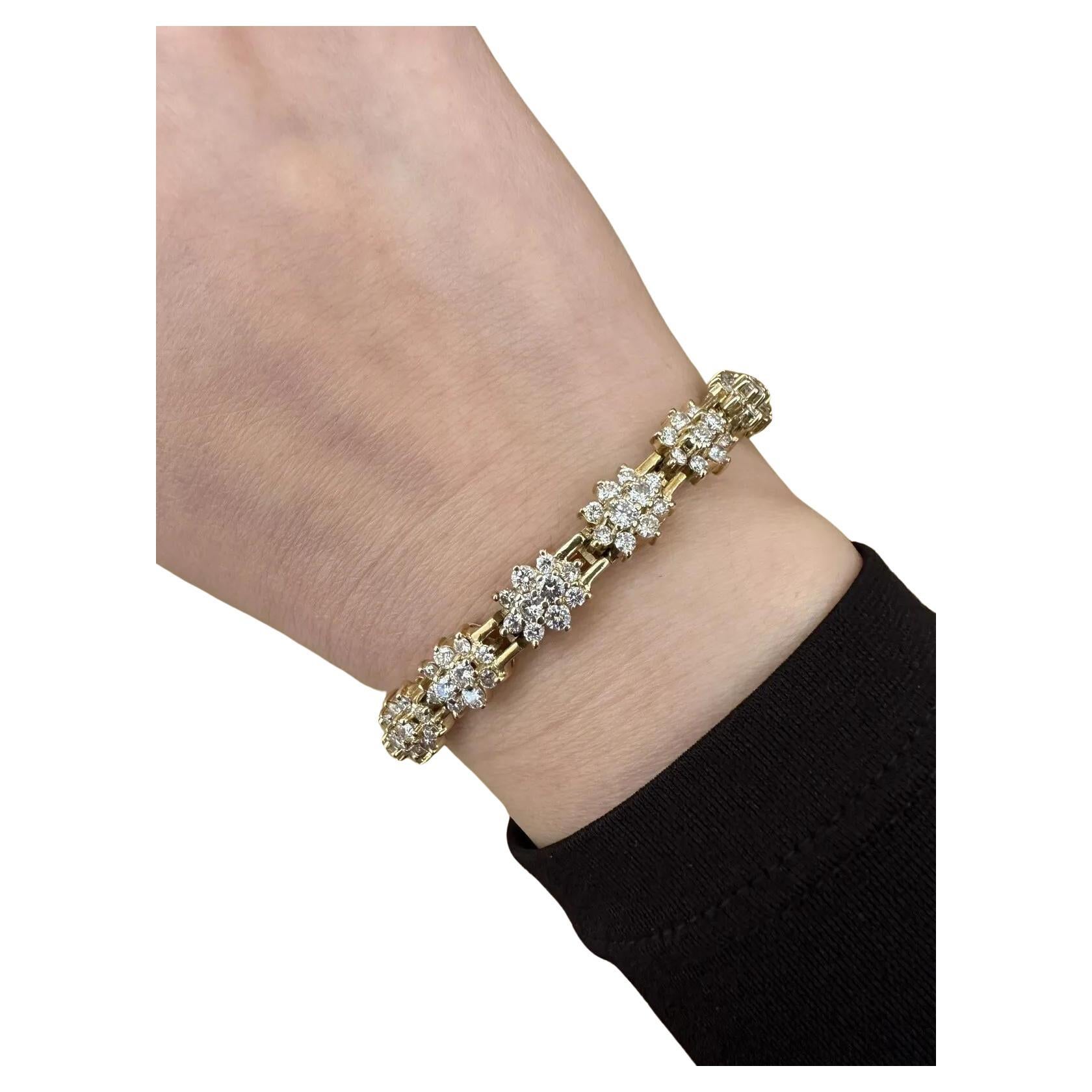 Vintage Cluster-Armband aus 14 Karat Gelbgold mit runden Diamanten 6,00 Karat insgesamt