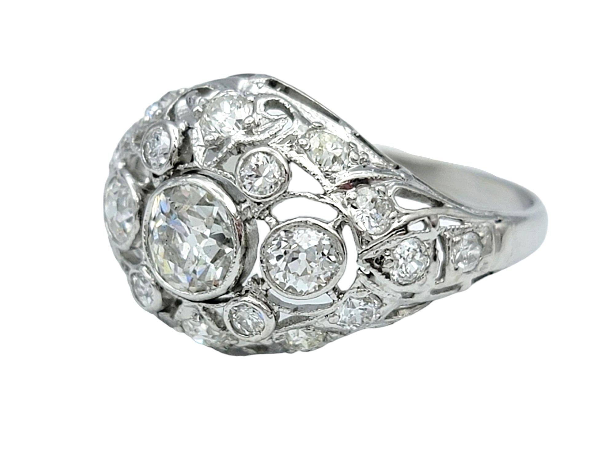 Contemporary Vintage Cluster Round Diamond Dome Cocktail Ring Set in 14 Karat White Gold For Sale