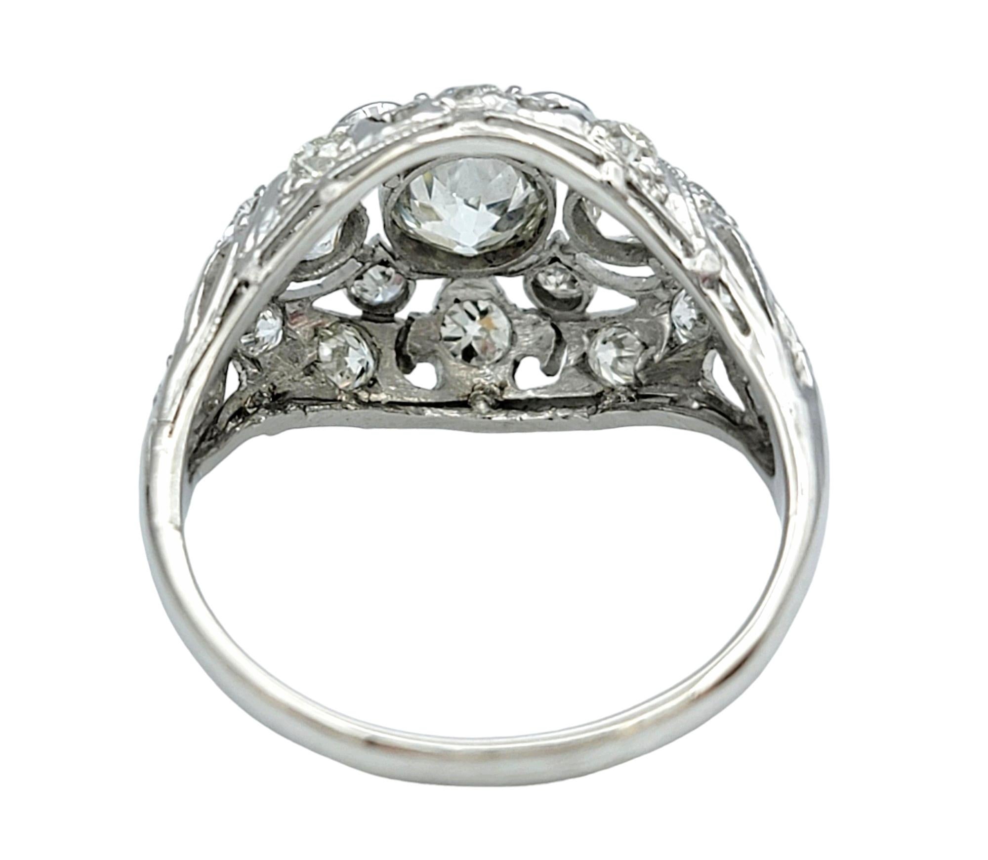 Vintage Cluster Round Diamond Dome Cocktail Ring Set in 14 Karat White Gold In Good Condition For Sale In Scottsdale, AZ