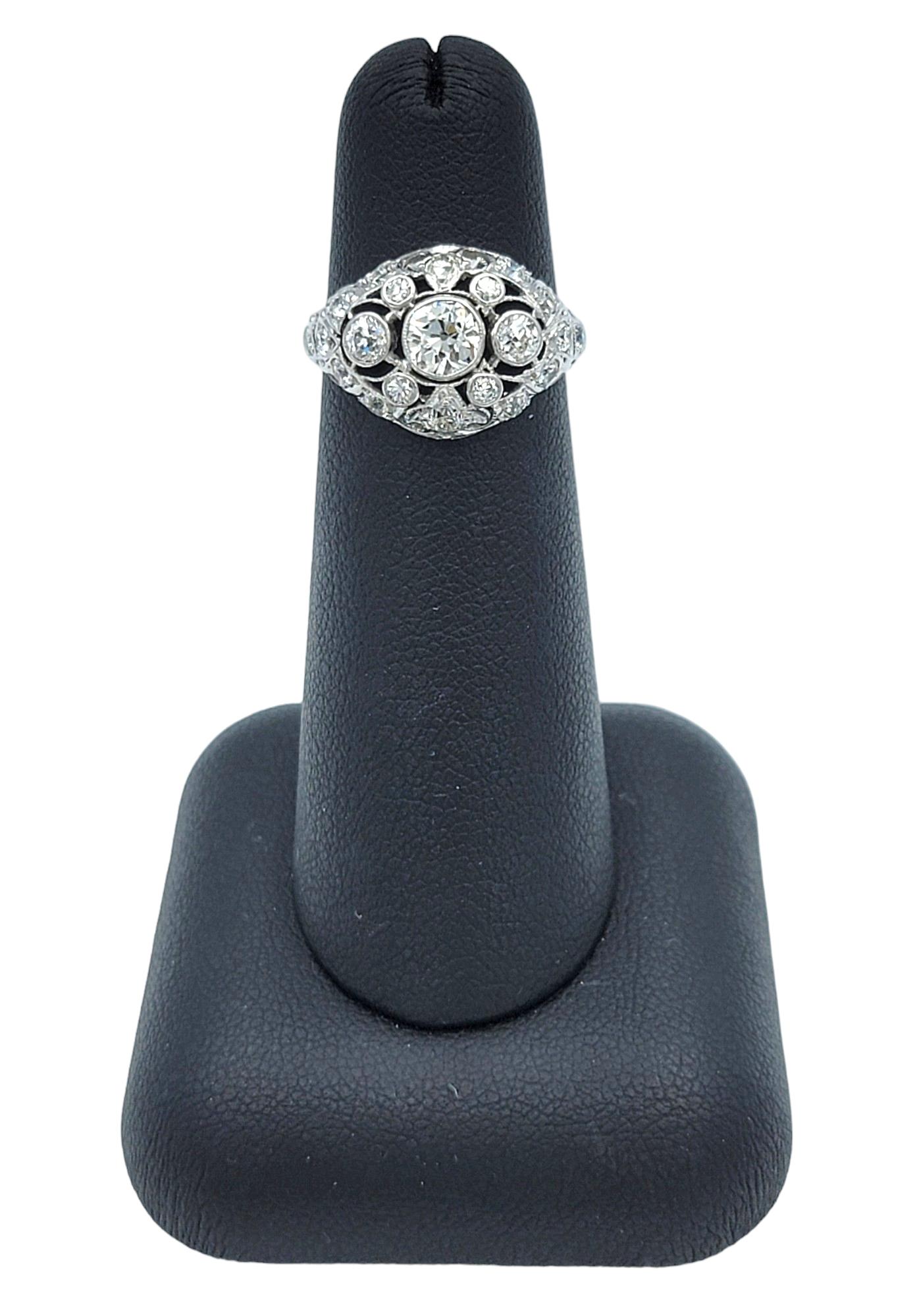 Vintage Cluster Round Diamond Dome Cocktail Ring Set in 14 Karat White Gold For Sale 1