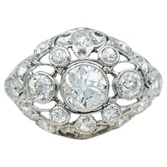 Vintage Cluster Round Diamond Dome Cocktail Ring Set in 14 Karat White Gold