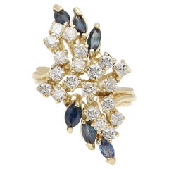 Vintage Cluster Sapphire & Diamond Ring 14k Yellow Gold