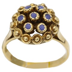 Vintage Cluster Sapphire Ring 18 Karat Yellow Gold Flower Design Dome Style