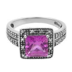 Vintage Clyde Duneier CID Pink Gemstone & Diamond Ladies Ring 10K White Gold