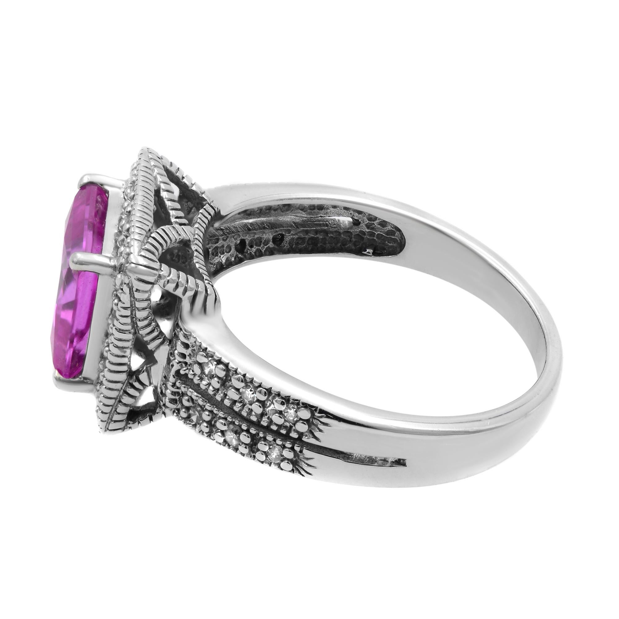 Vintage Clyde Duneier CID Anillo de oro blanco de 10 quilates con piedras preciosas rosas y diamantes para mujer Moderno en venta