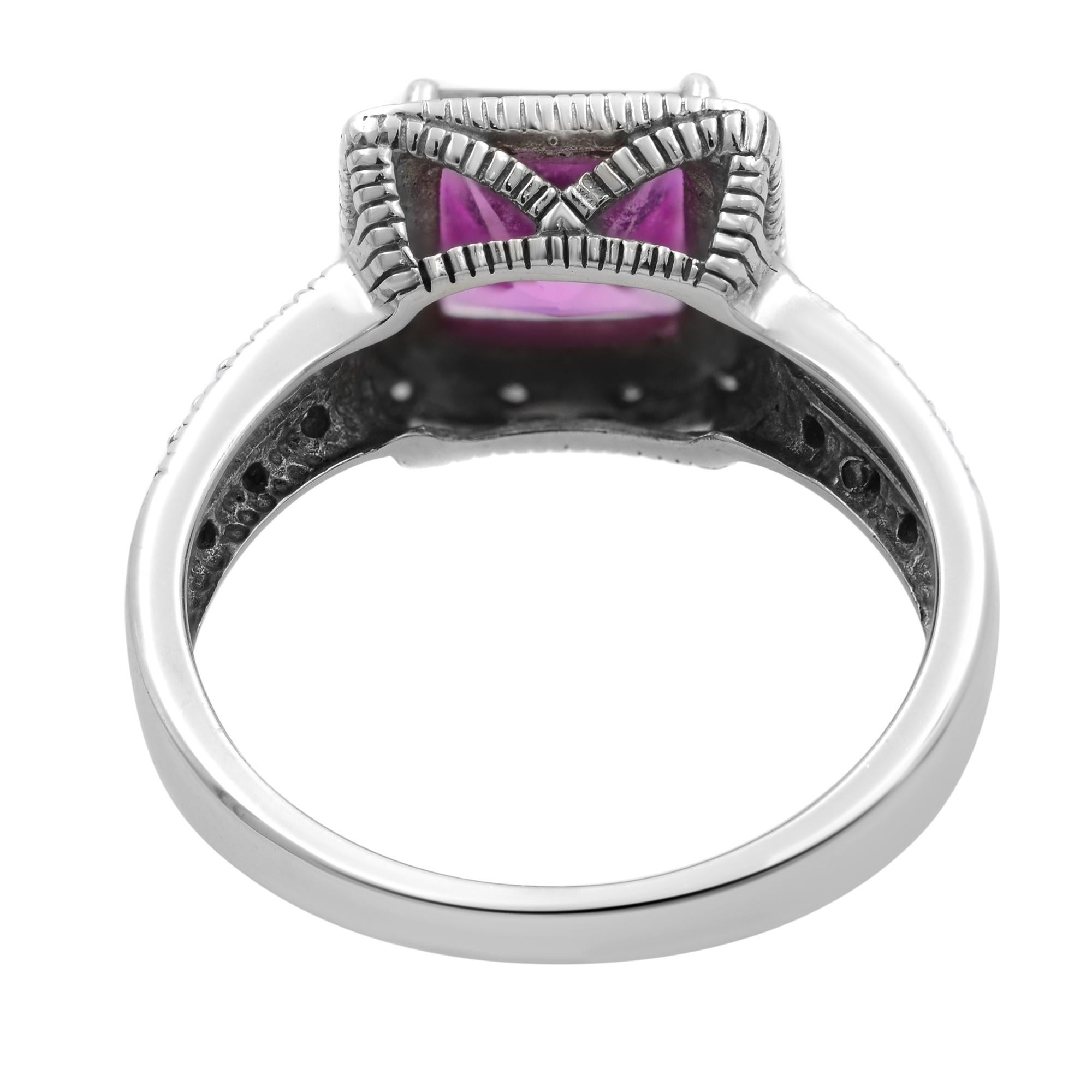 Vintage Clyde Duneier CID Anillo de oro blanco de 10 quilates con piedras preciosas rosas y diamantes para mujer Corte redondo en venta