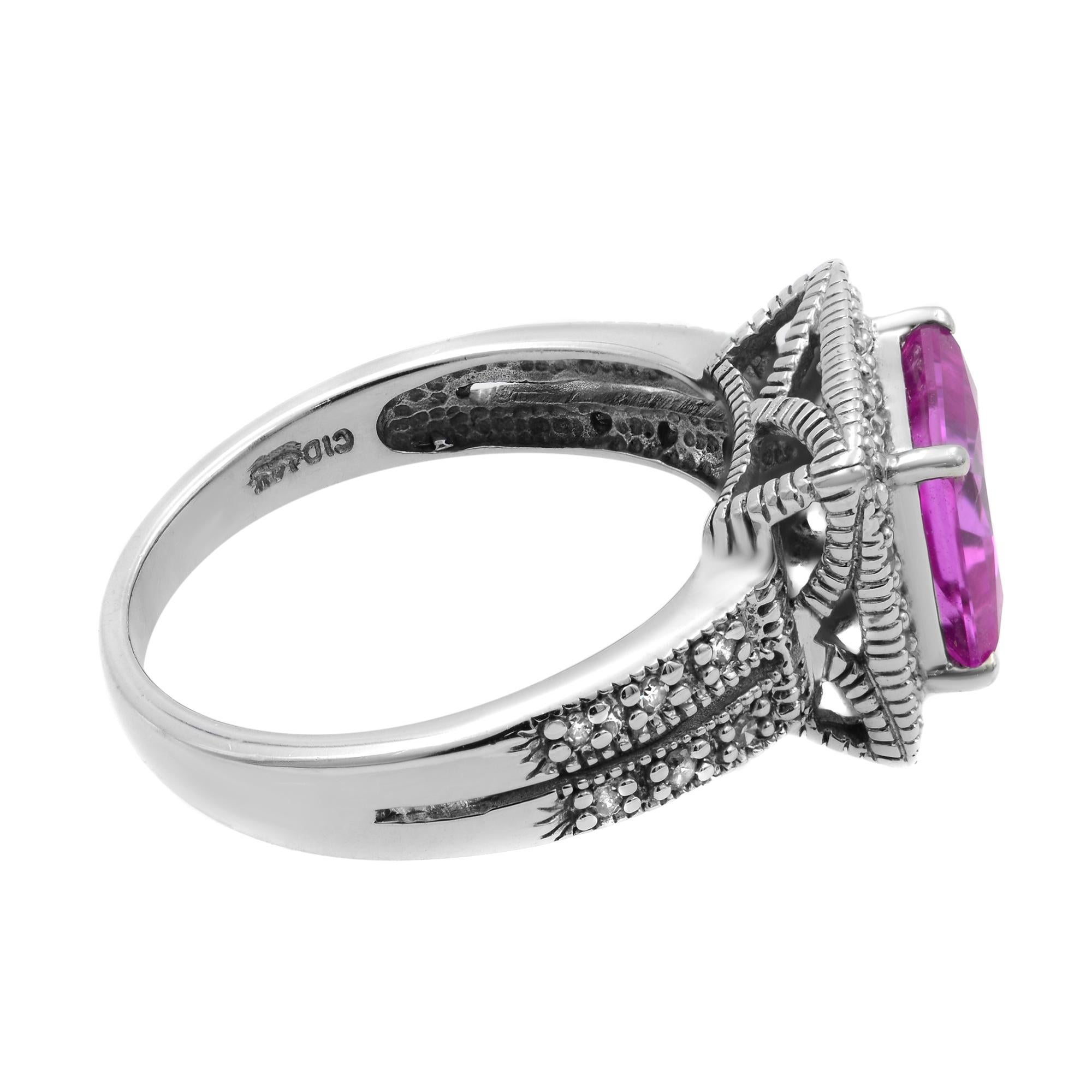Vintage Clyde Duneier CID Anillo de oro blanco de 10 quilates con piedras preciosas rosas y diamantes para mujer en Excelente estado para la venta en New York, NY