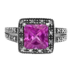 Vintage Clyde Duneier CID Pink Gemstone & Diamond Ladies Ring 10K White Gold