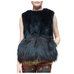 Vintage Co Peplum Fur Vest Dark Green size S Fox & Hare Fur & Silk lined