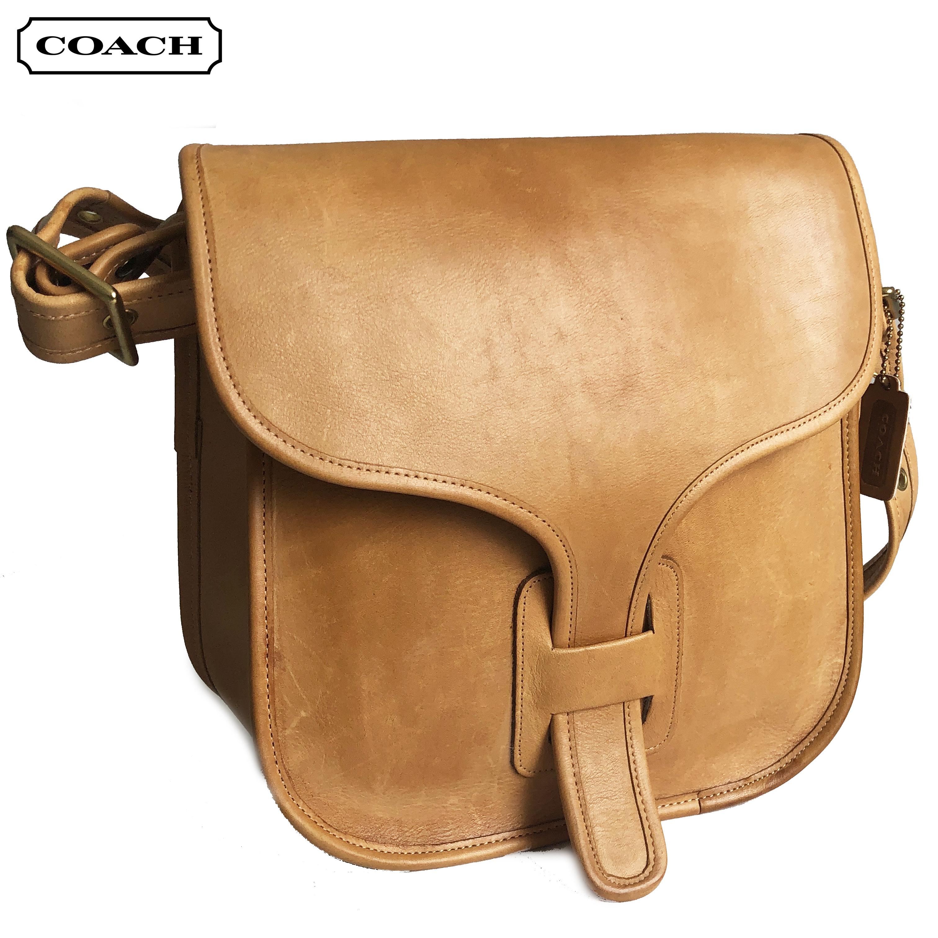 Authentic, preowned, vintage Coach Bag Large Courier Saddle Tan Leather, made in NYC. Pre style creed; later called style 8920. Unlined w/1 zip pocket. Preowned/vintage, this bag is super clean (which we RARELY say), w/some fingernail scratches,