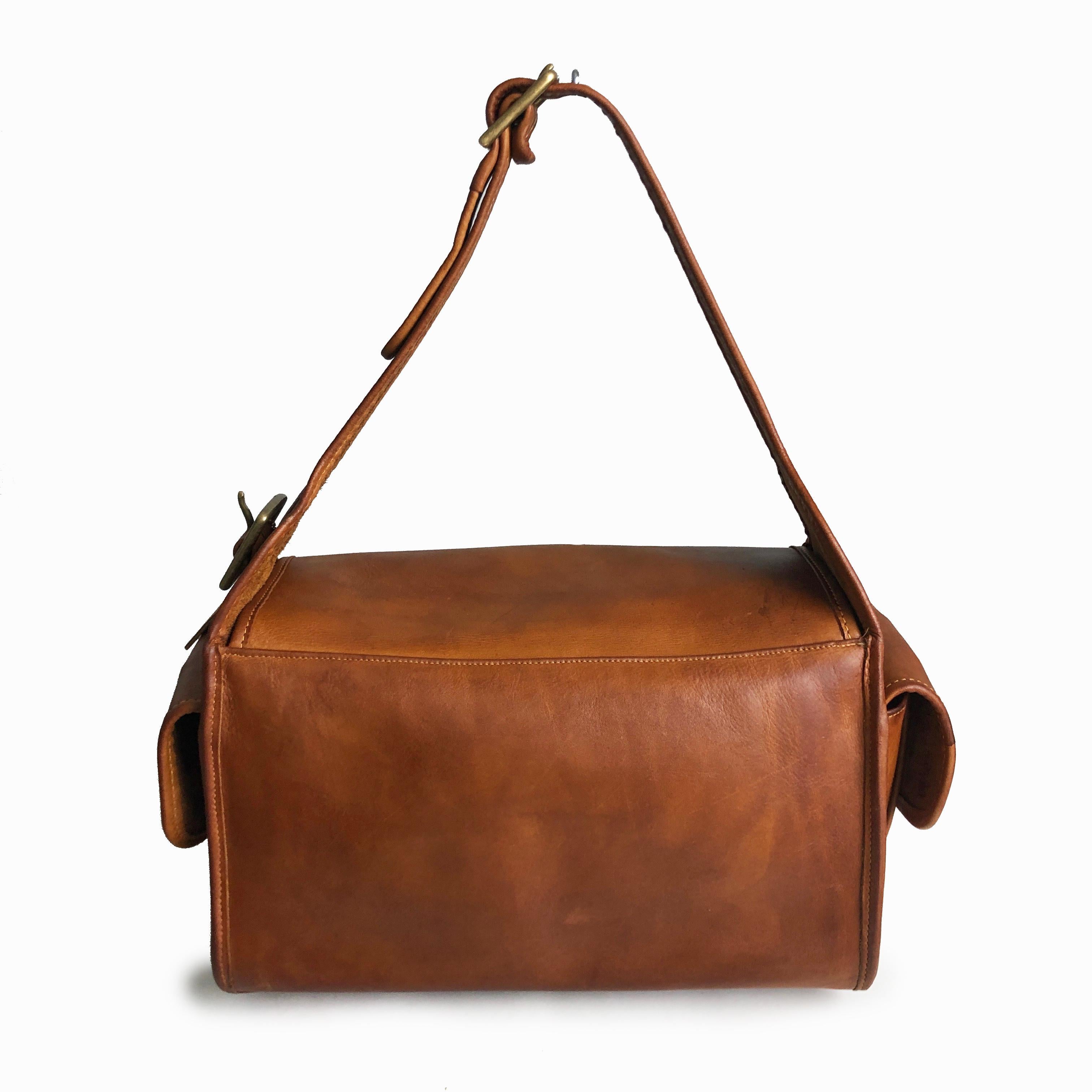 Brown Vintage Coach Bag Large Haversack British Tan Leather Rare Metal Tag NYC Bag