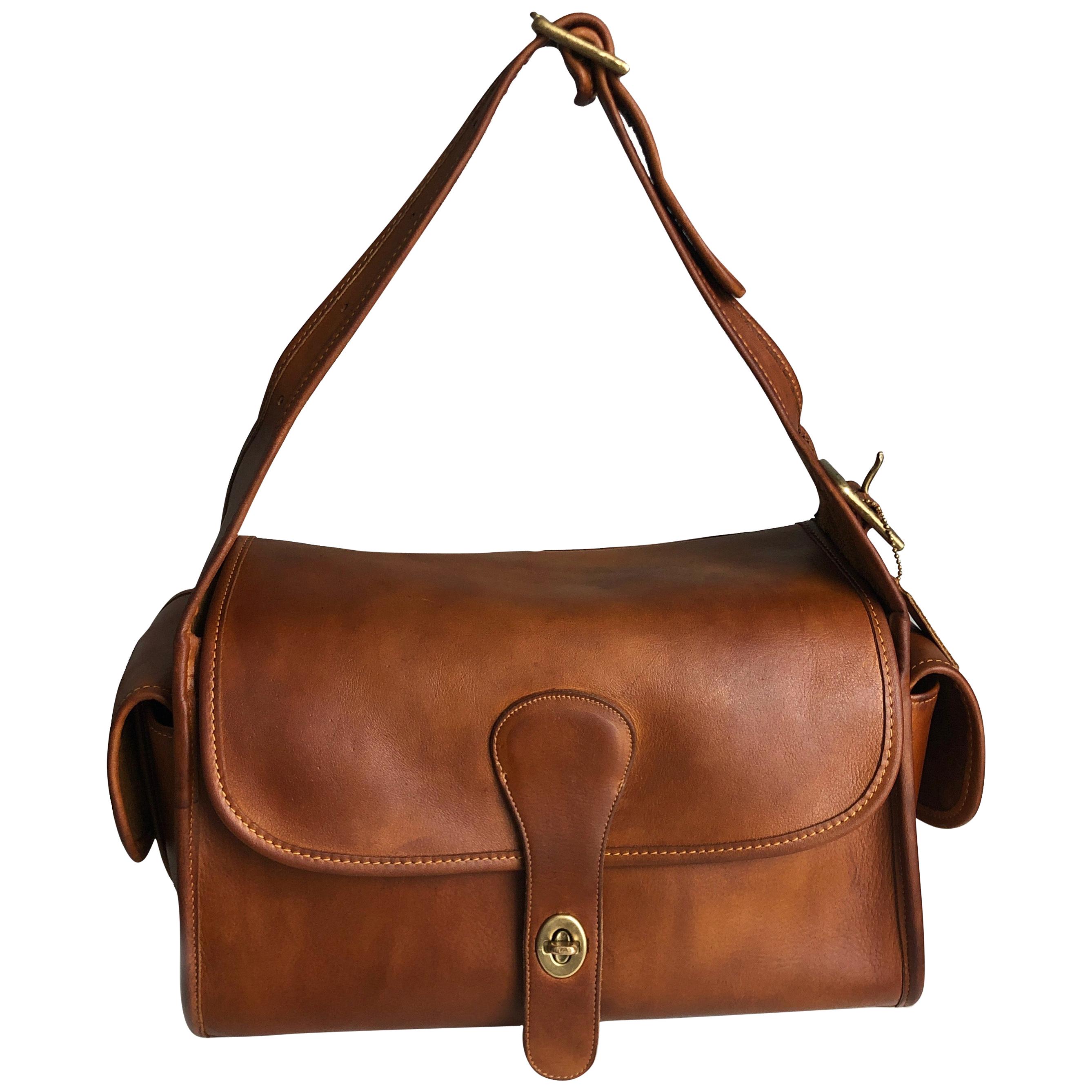Vintage Coach Dark Brown Leather Companion Cross Body Flap Bag 