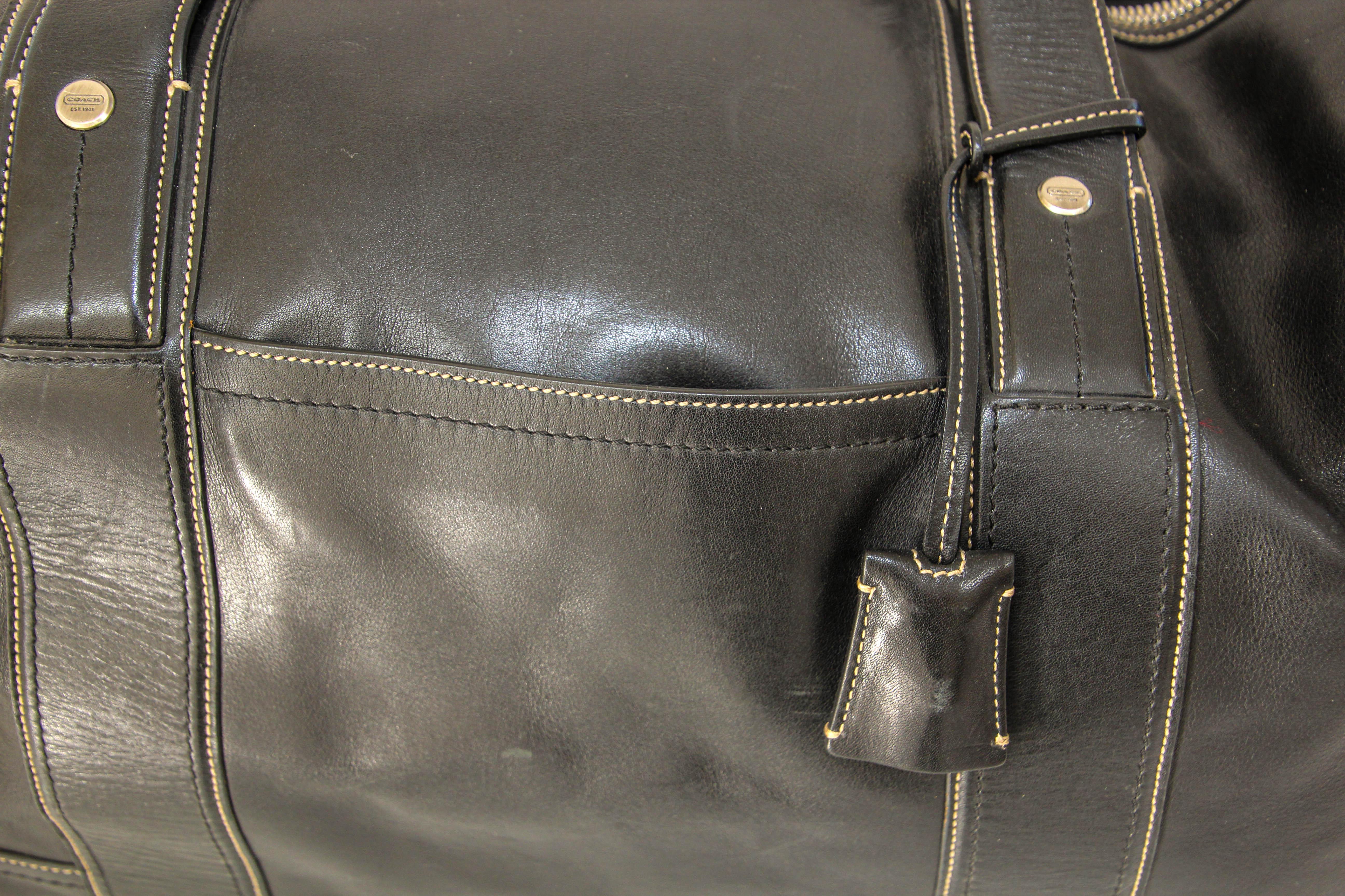 Vintage Coach Black Leather Travel Duffle Bag 7