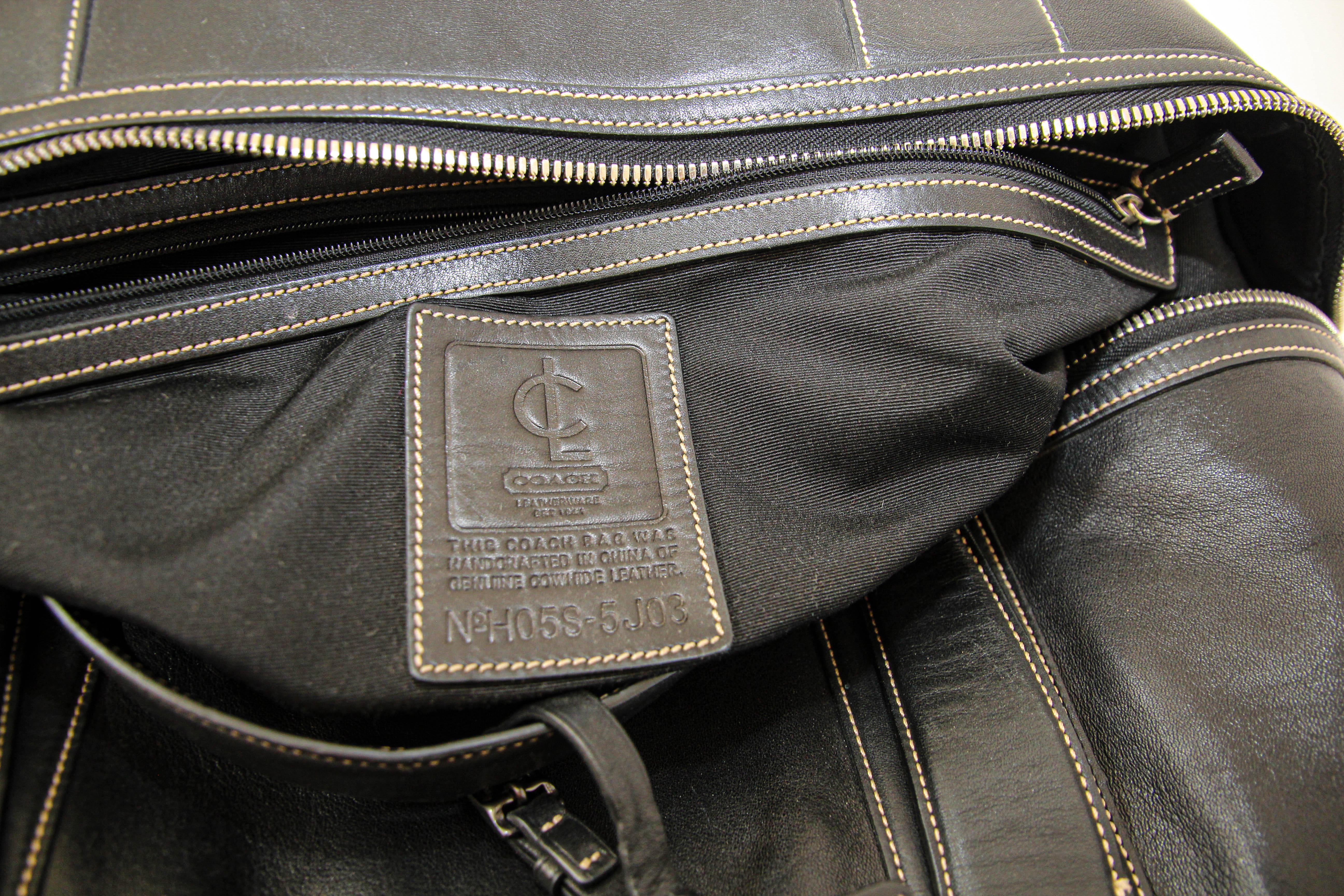 Vintage Coach Black Leather Travel Duffle Bag 12