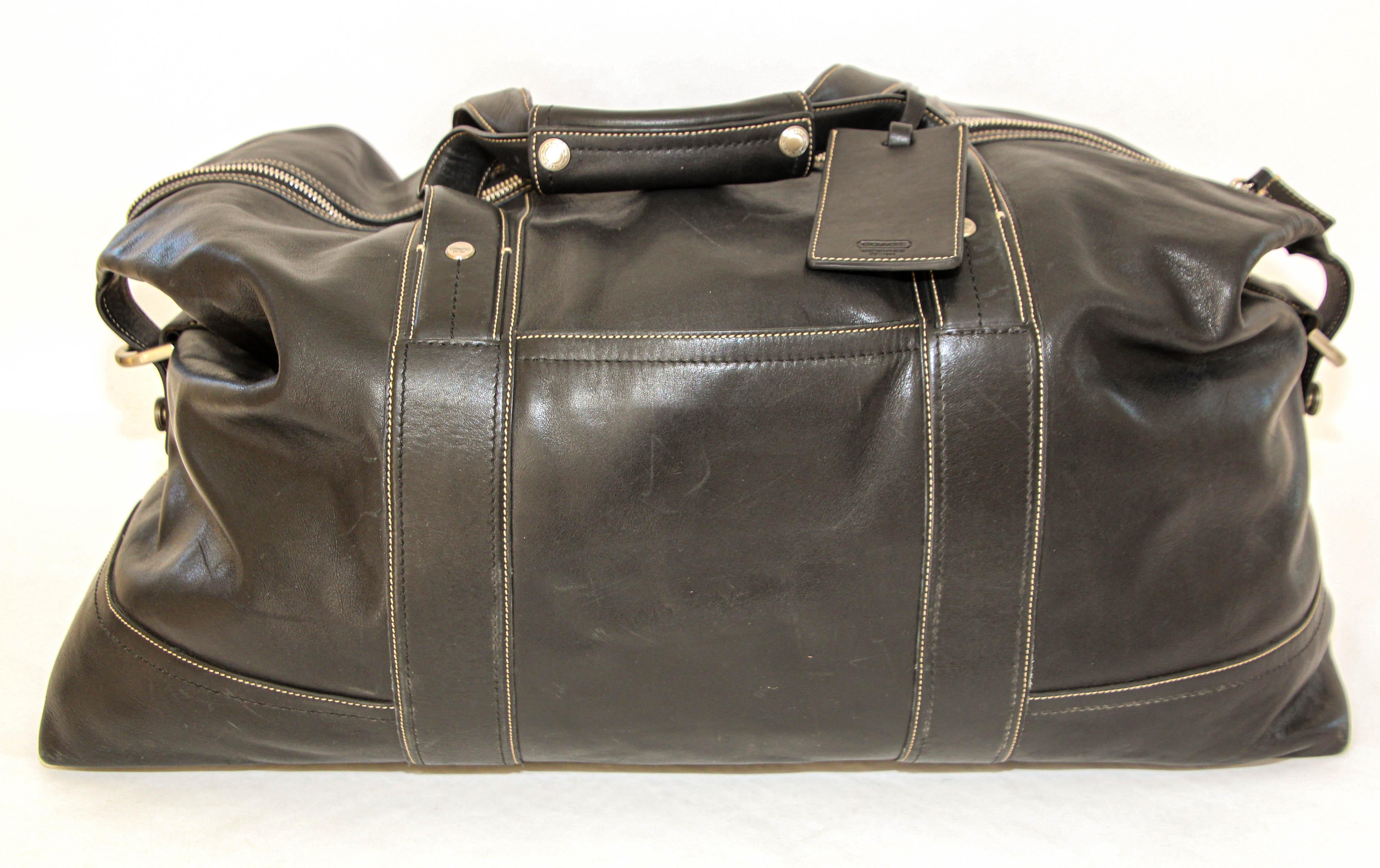 Vintage Coach Black Leather Travel Duffle Bag 13