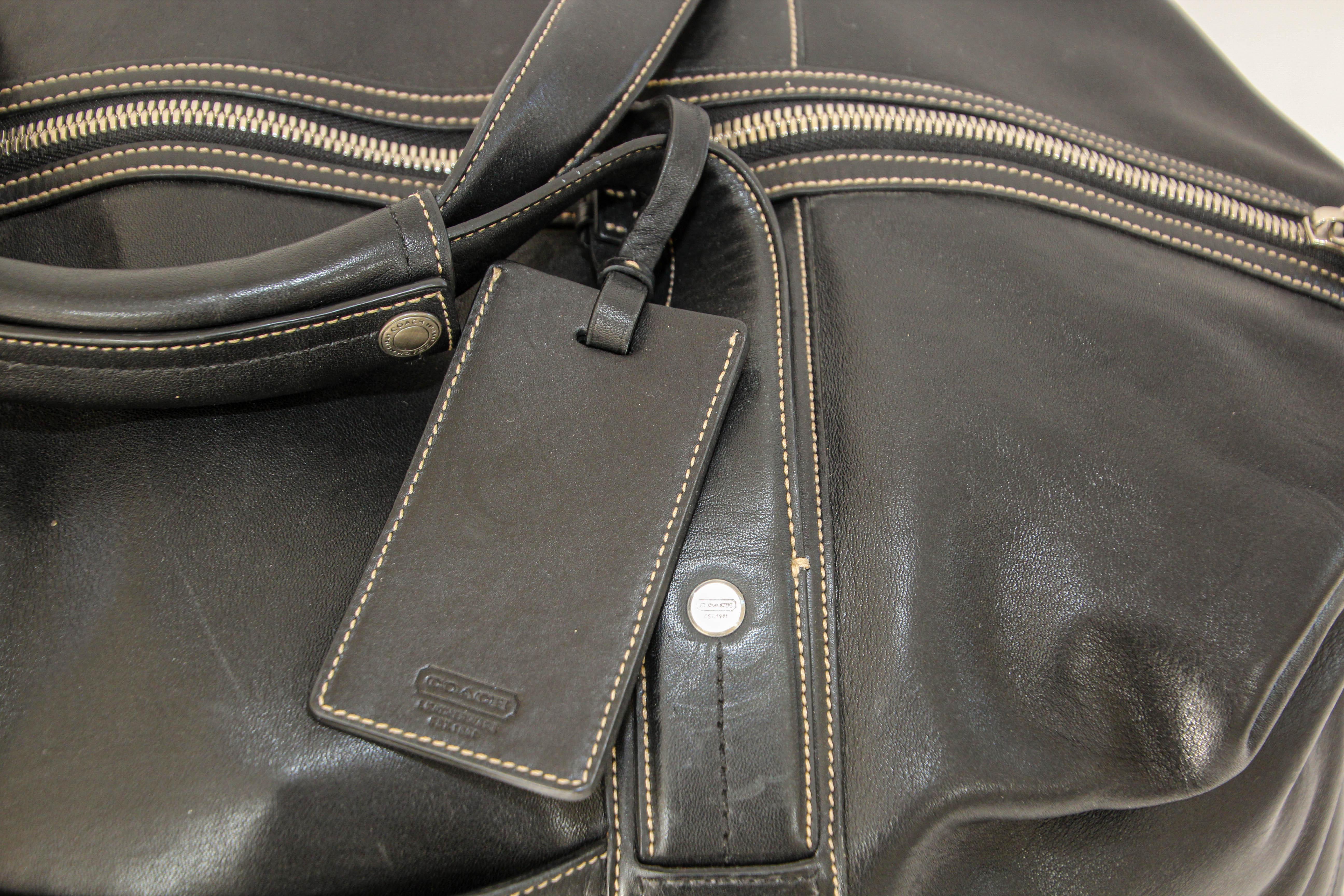 Vintage Coach Black Leather Travel Duffle Bag 2