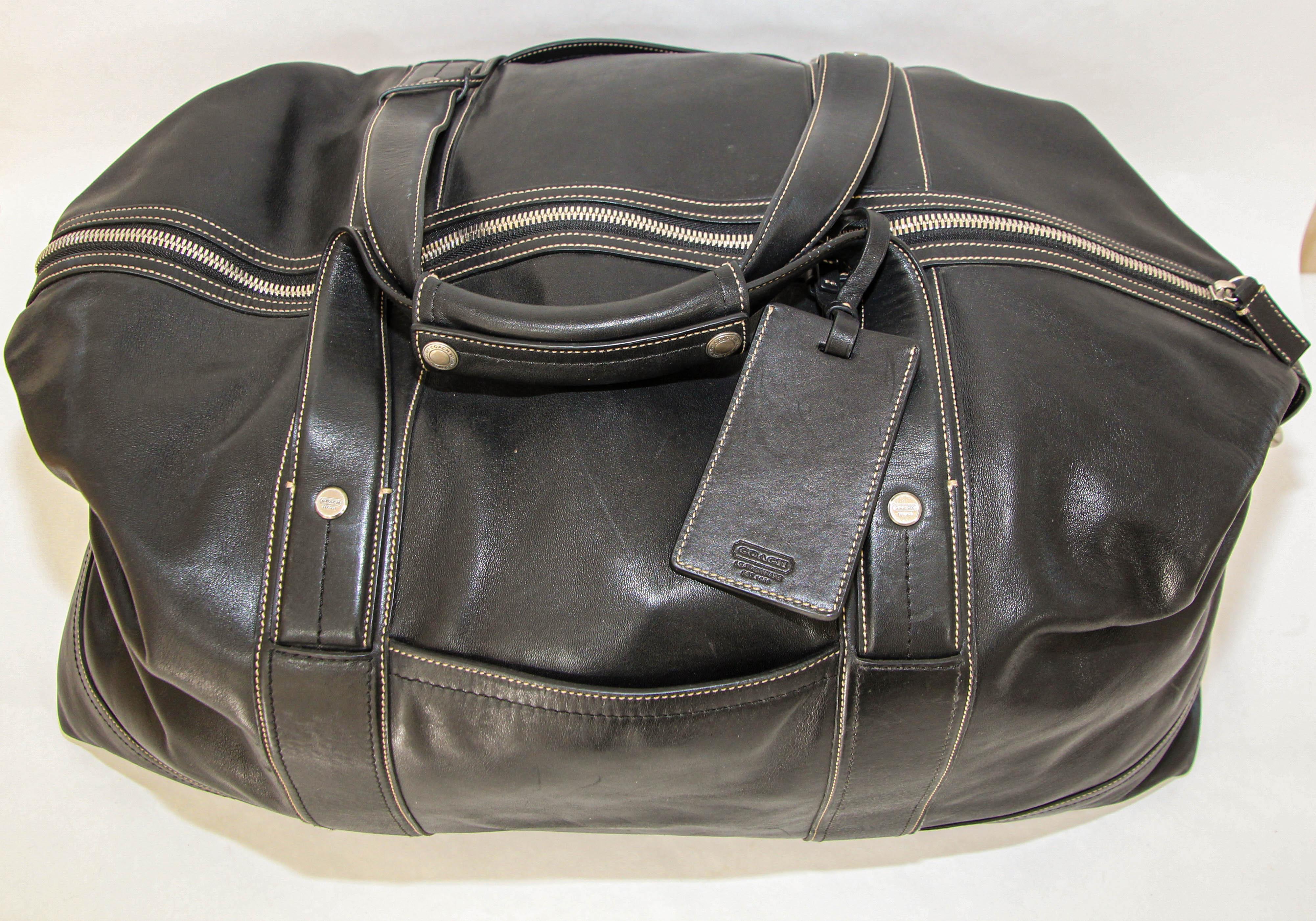 Vintage Coach Black Leather Travel Duffle Bag 3