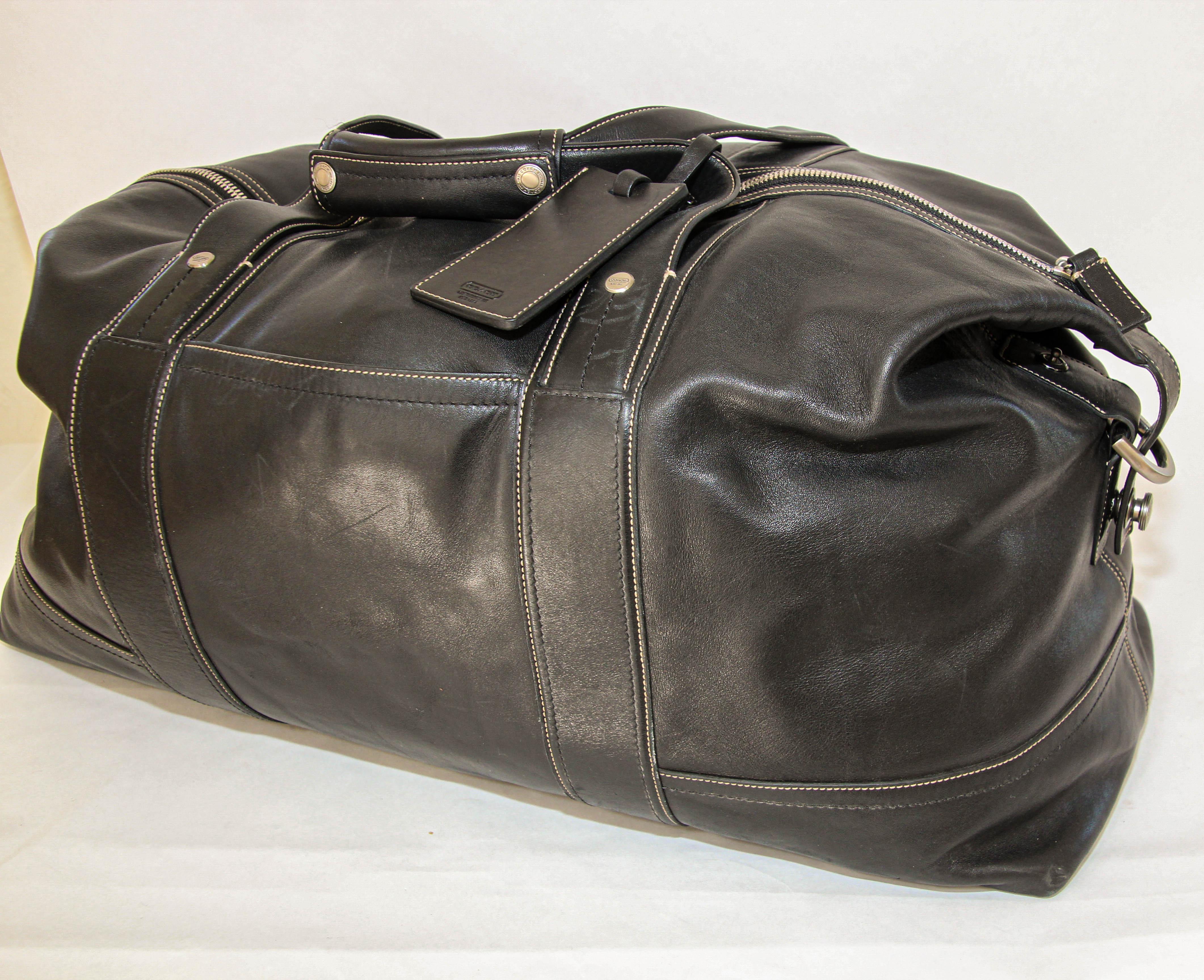 Vintage Coach Black Leather Travel Duffle Bag 4