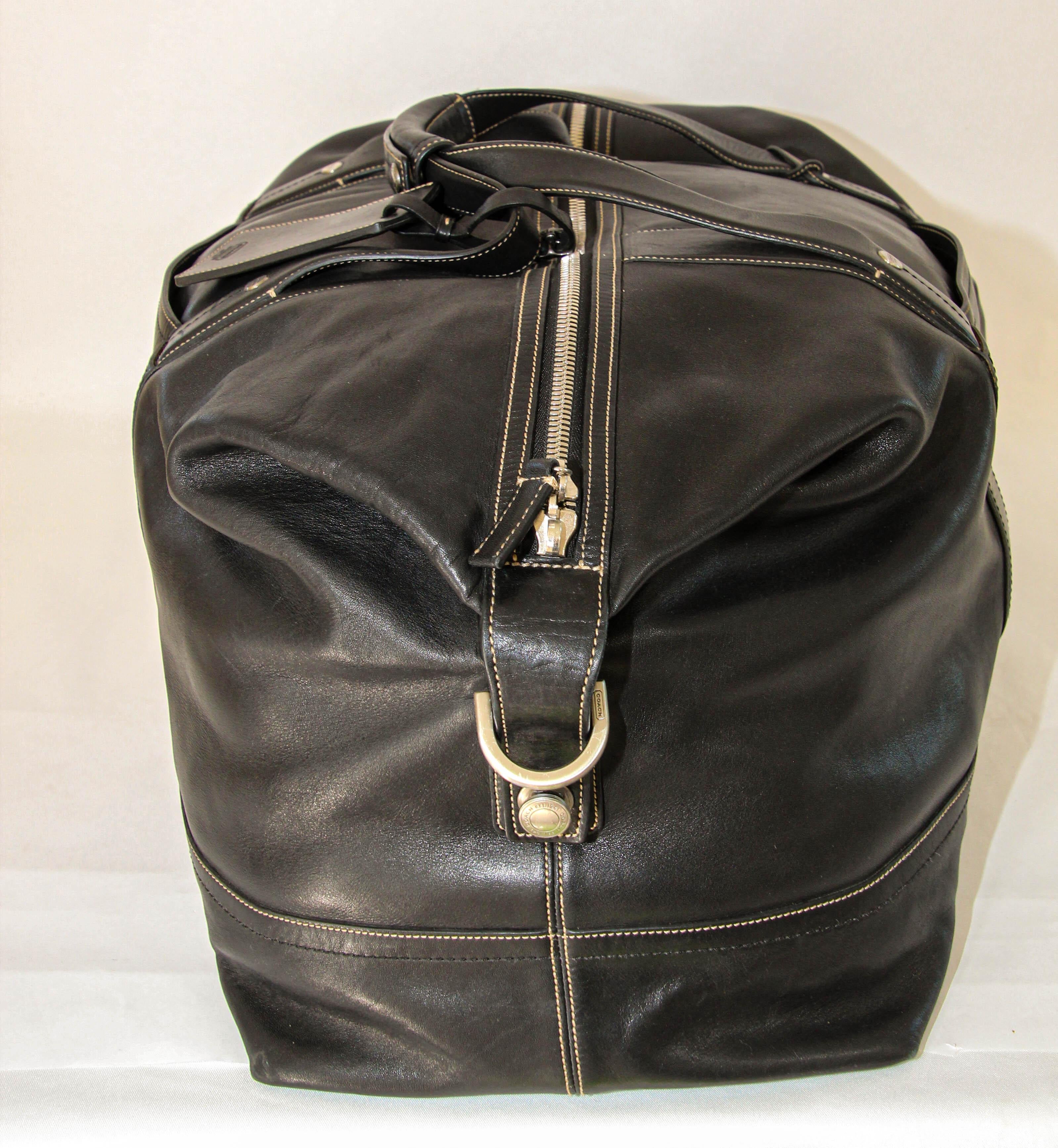 Vintage Coach Black Leather Travel Duffle Bag 5