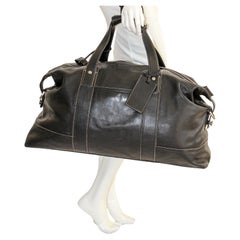 Vintage Coach Black Leather Travel Duffle Bag