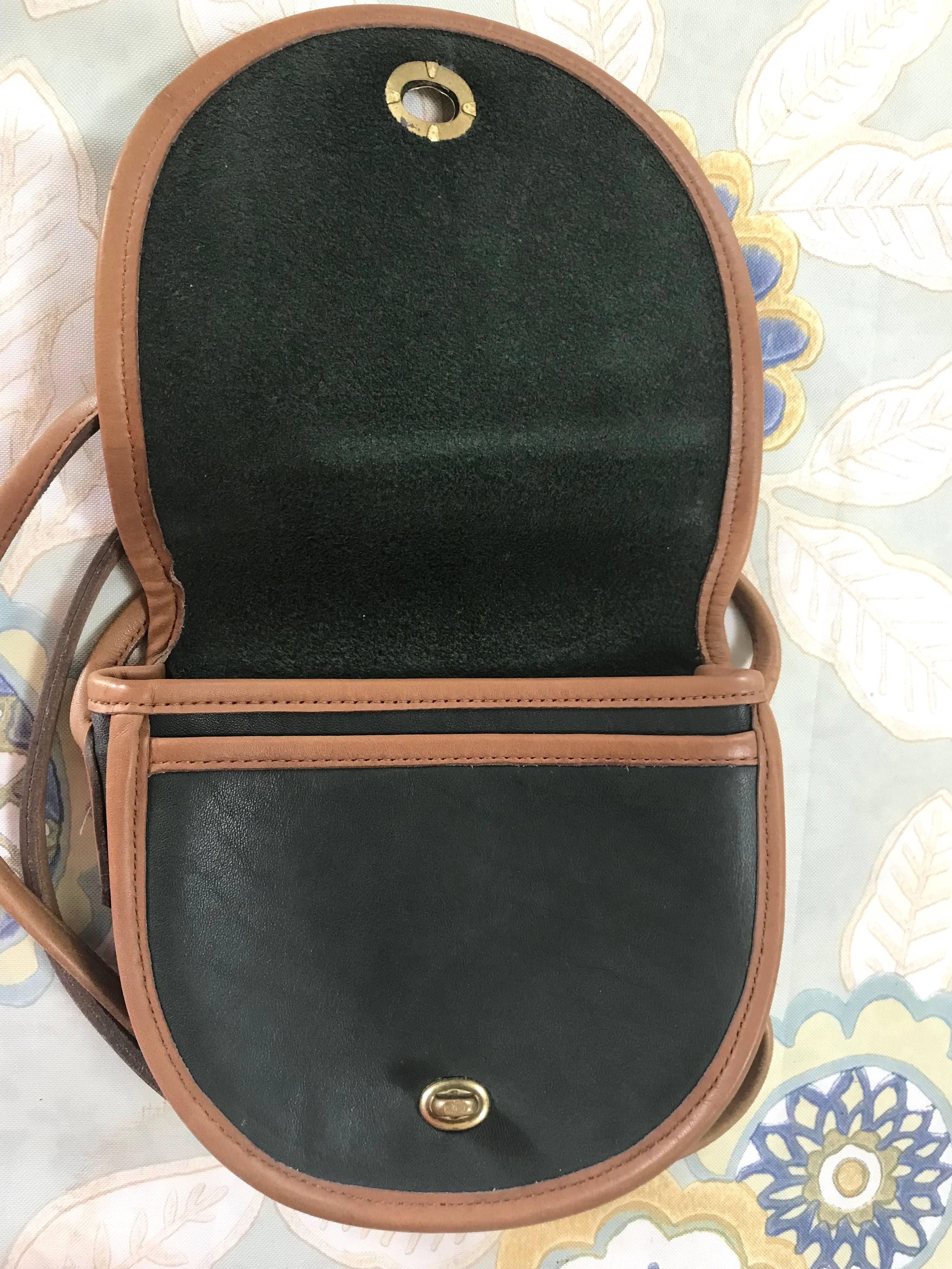 Vintage COACH genuine khaki and brown leather mini shoulder bag. For Sale 1