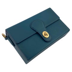 Vintage Coach House Limited Edition Peacock Blue Leather Clutch Bag