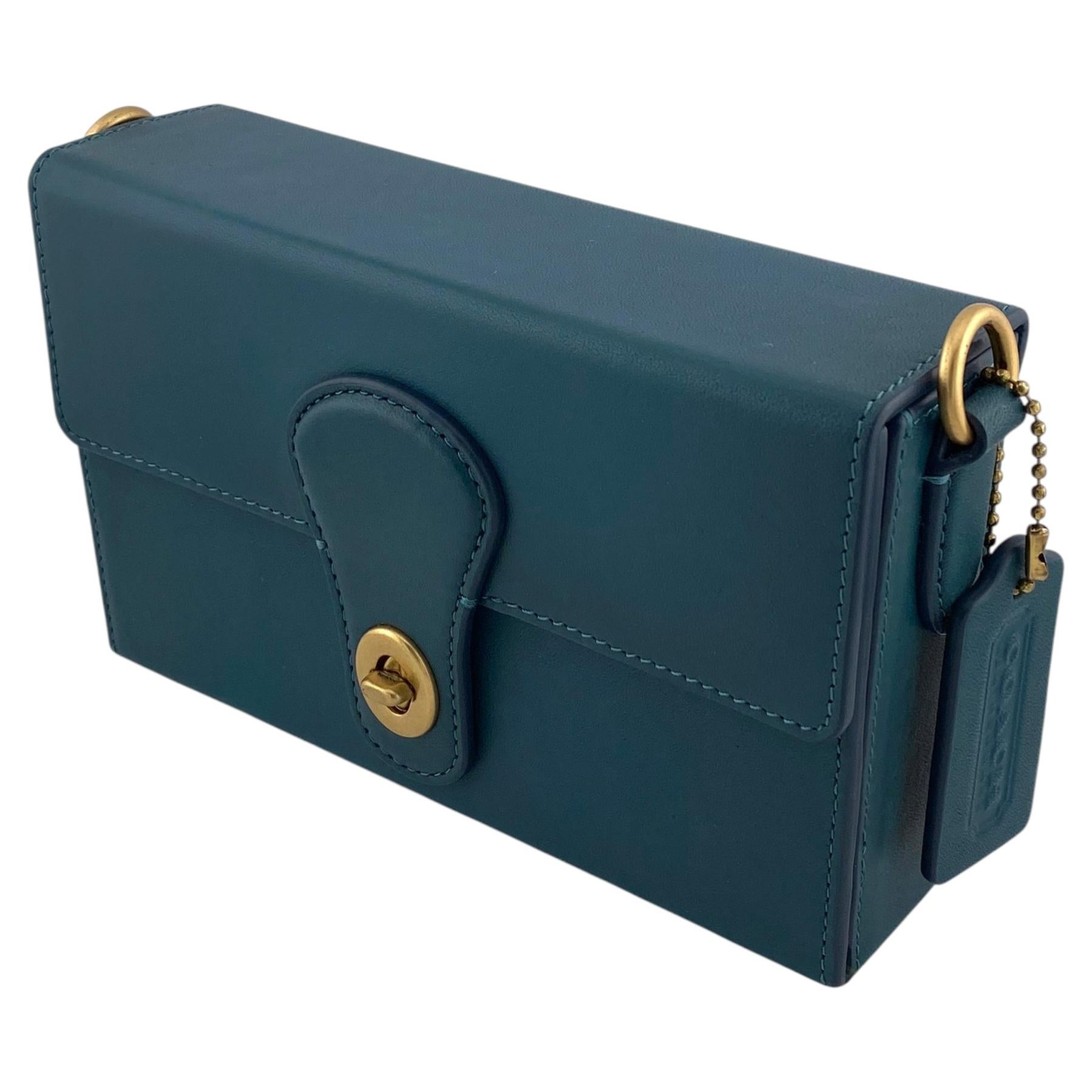 Vintage Coach House Limited Edition Peacock Blue Leather Clutch Bag