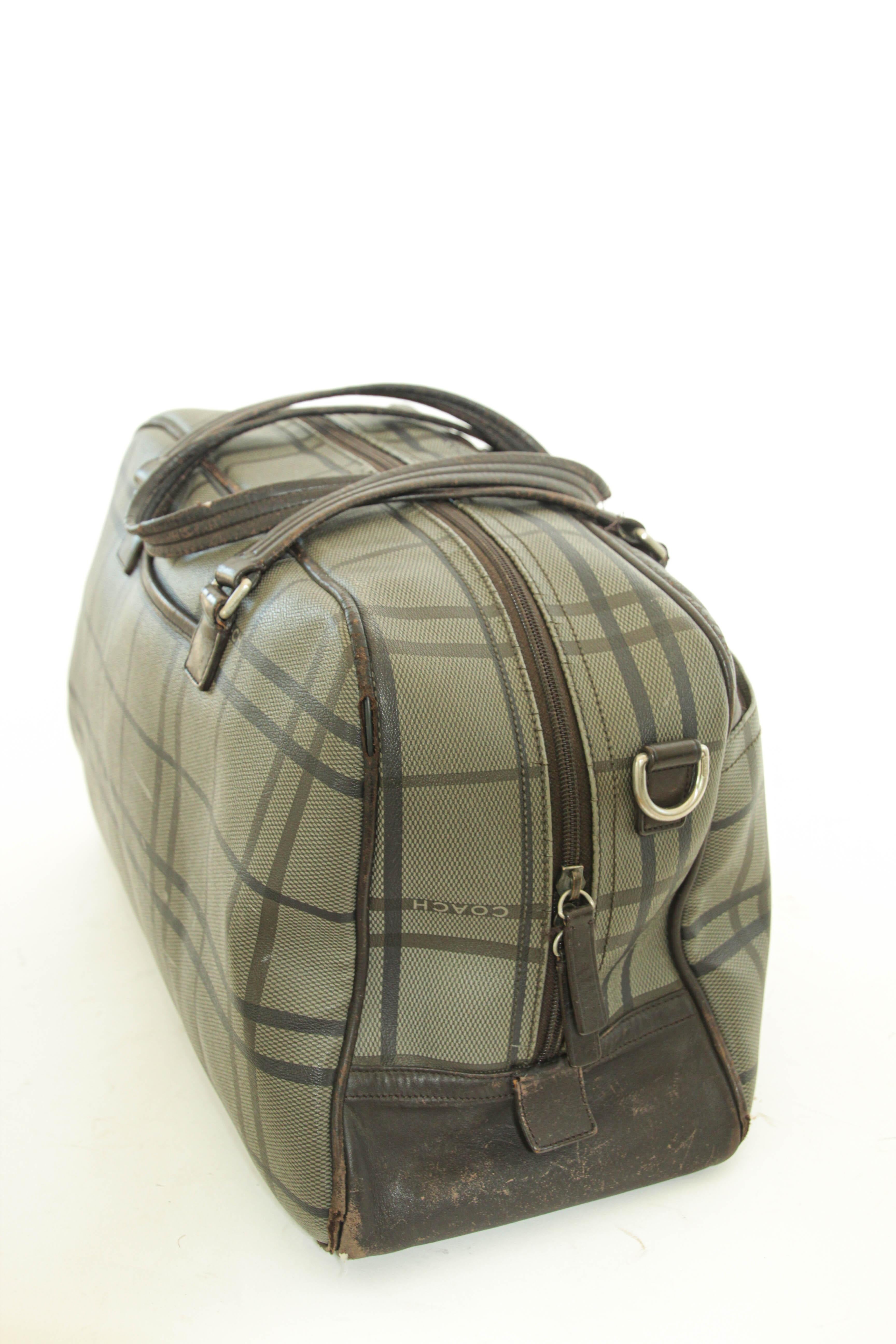 Vintage Coach Large Plaid Duffle Bag Travel Weekender For Sale 9
