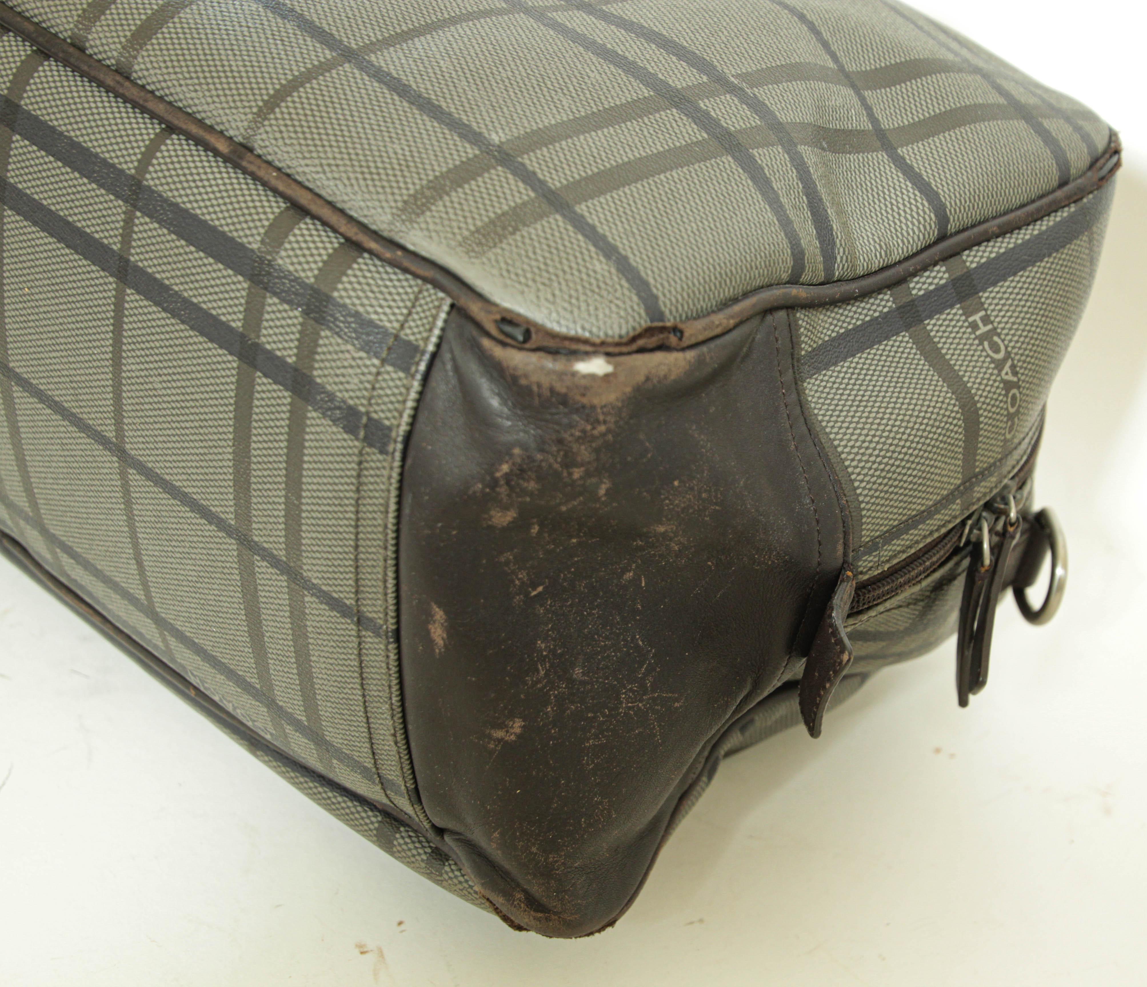 Vintage Coach Large Plaid Duffle Bag Travel Weekender For Sale 11