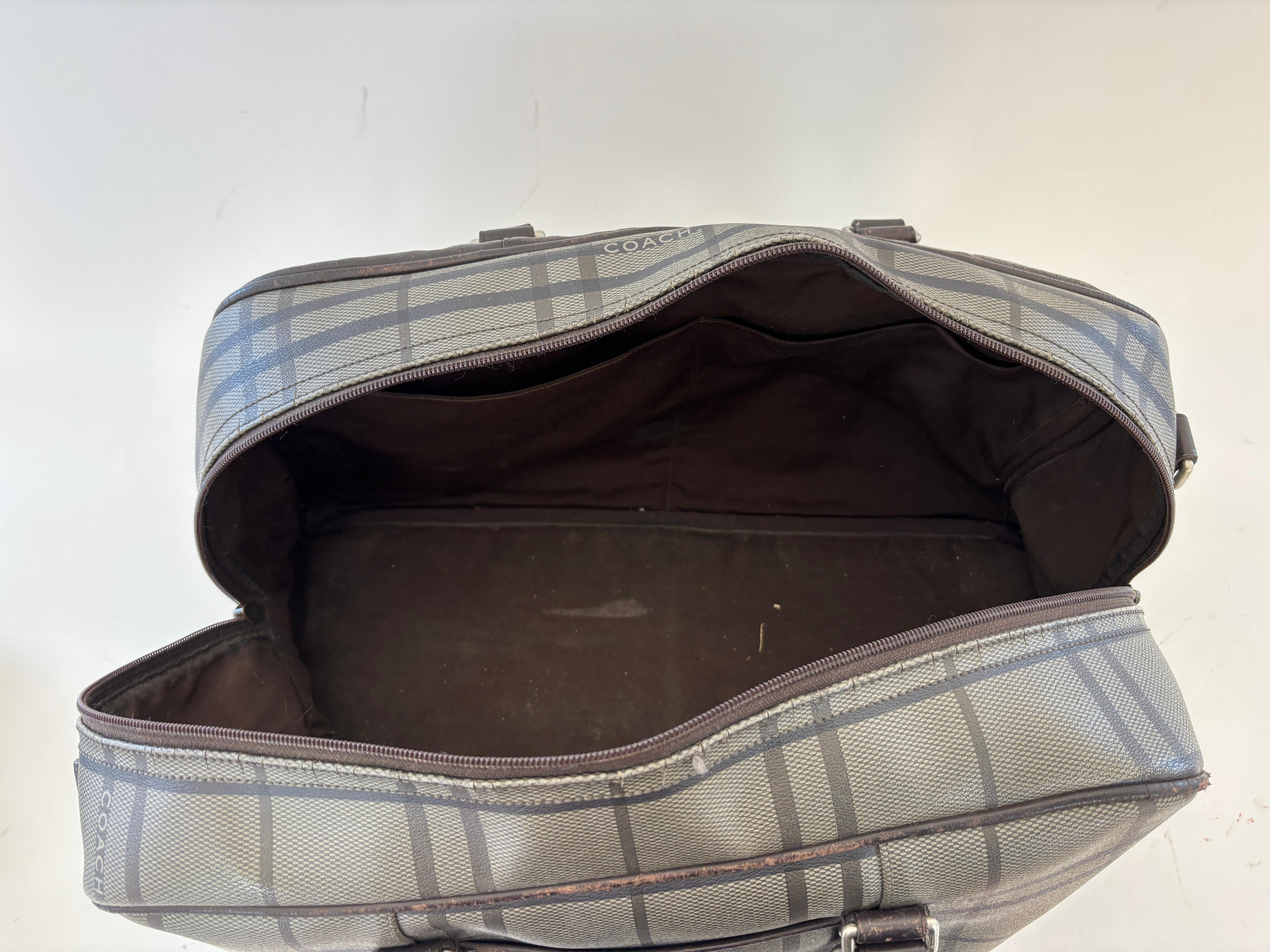 Vintage Coach Large Plaid Duffle Bag Travel Weekender For Sale 14