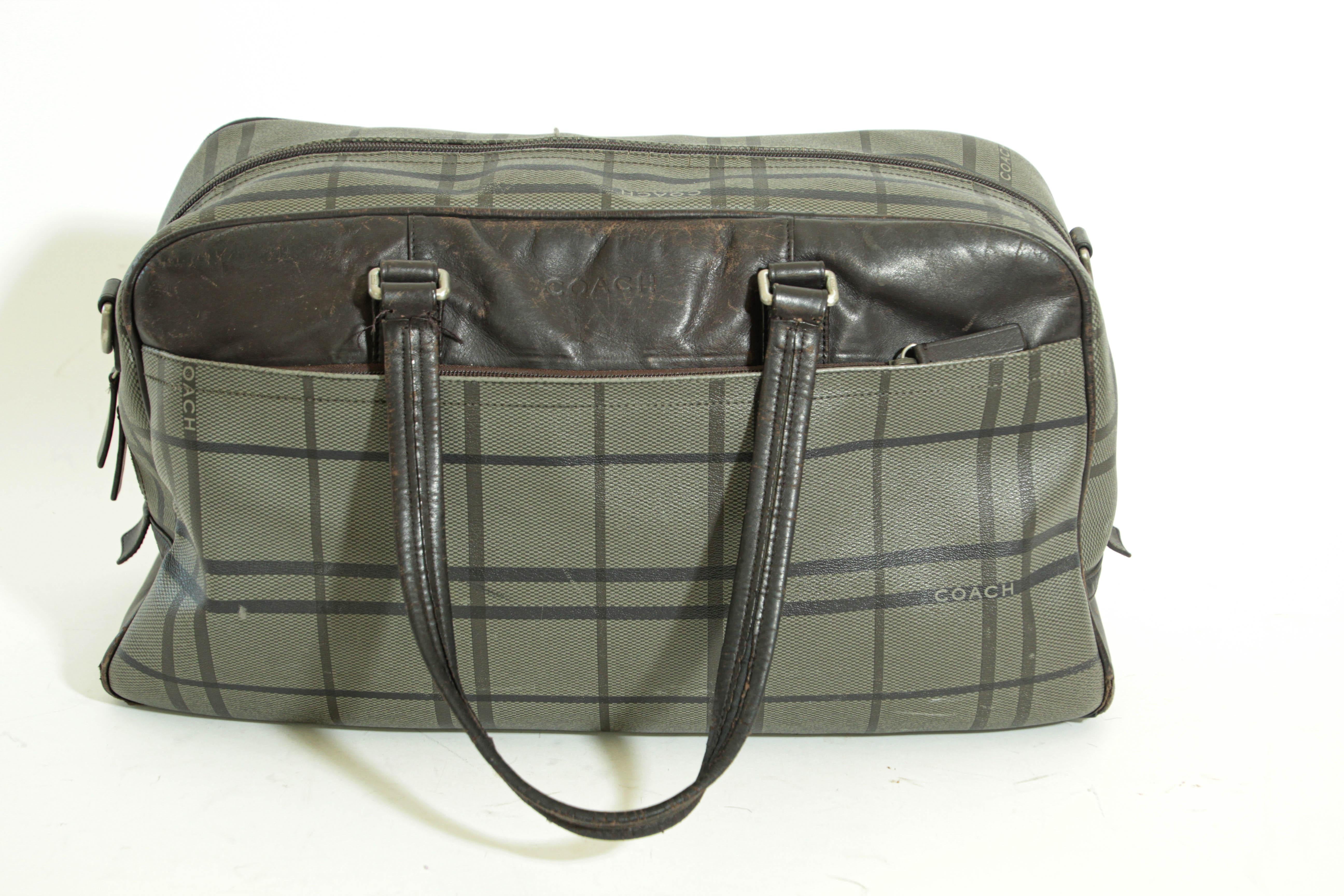 Vintage Coach Large Plaid Duffle Bag Travel Weekender For Sale 2