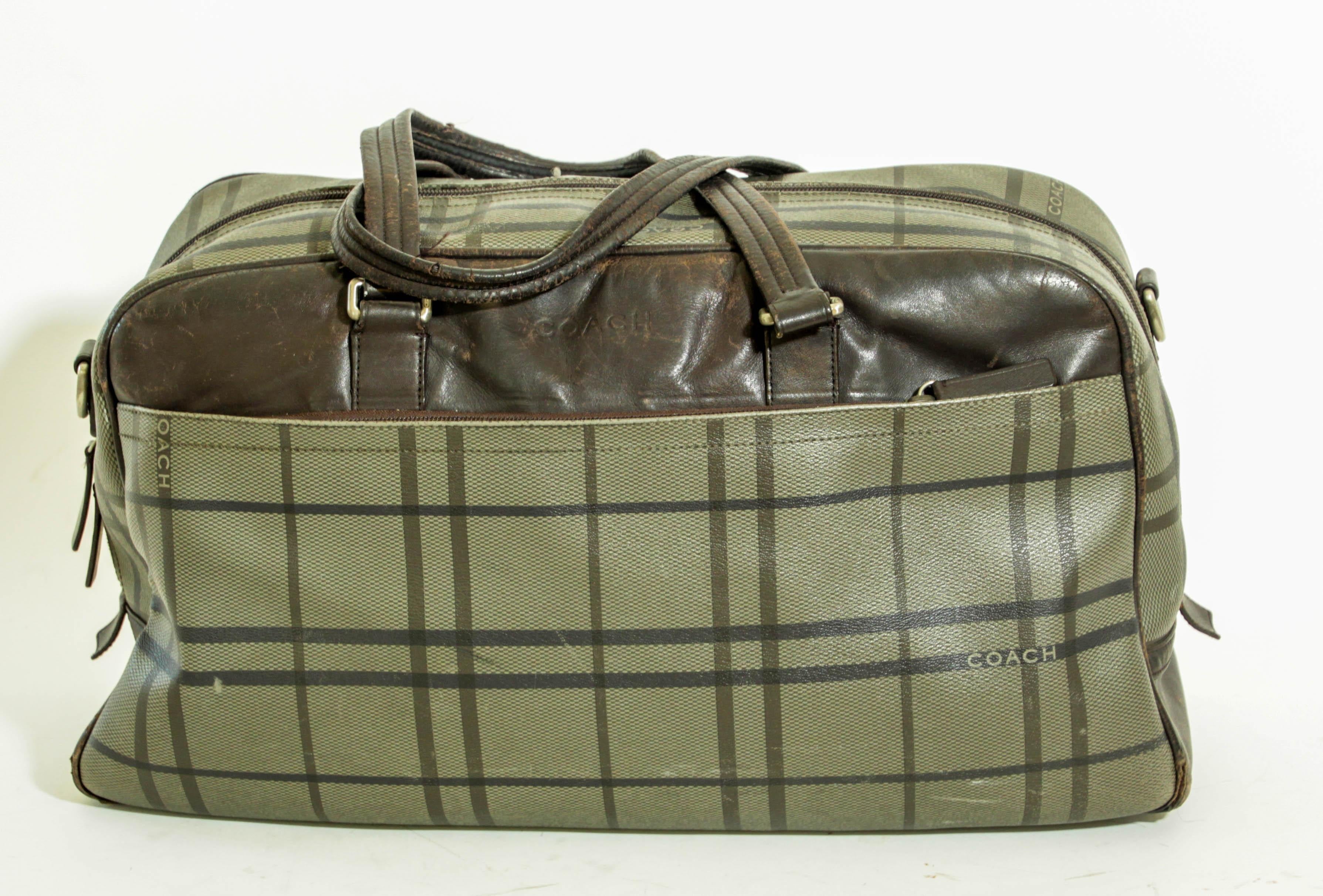 Vintage Coach Large Plaid Duffle Bag Travel Weekender For Sale 4