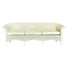 Vintage Coastal 1930s Diamond Weave Rattan Sofa