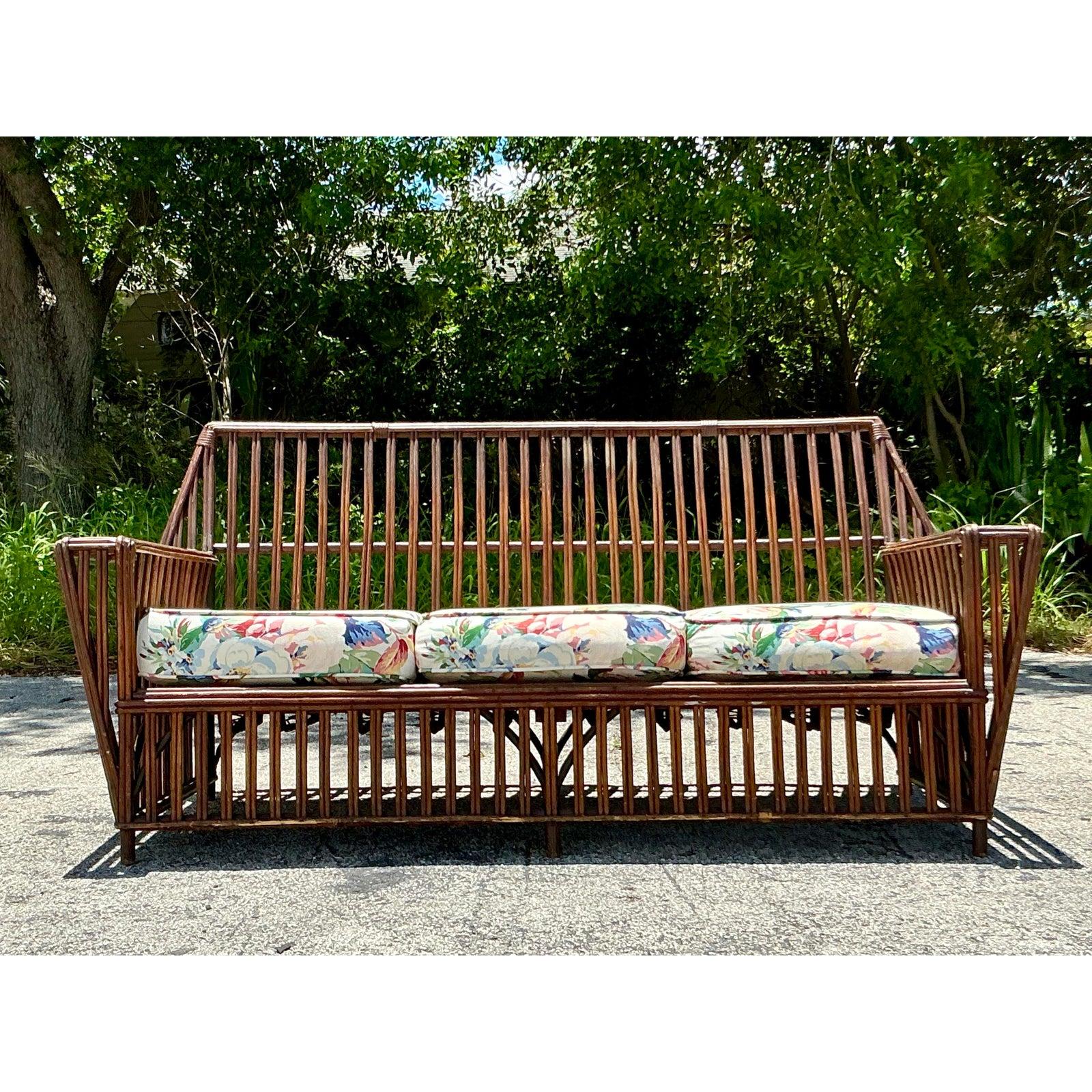 Tissu Canapé en rotin bâtonné vintage côtier des années 1930 en vente