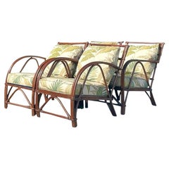 Vintage Coastal 1940er Kraft gebogene Rattan-Loungesessel aus Korbweide - 4er-Set
