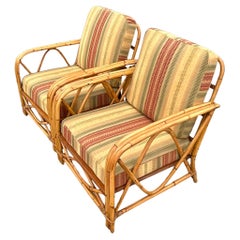 Vintage Coastal 1950s Ficks Reed Bent Rattan Lounge Chairs - a Pair