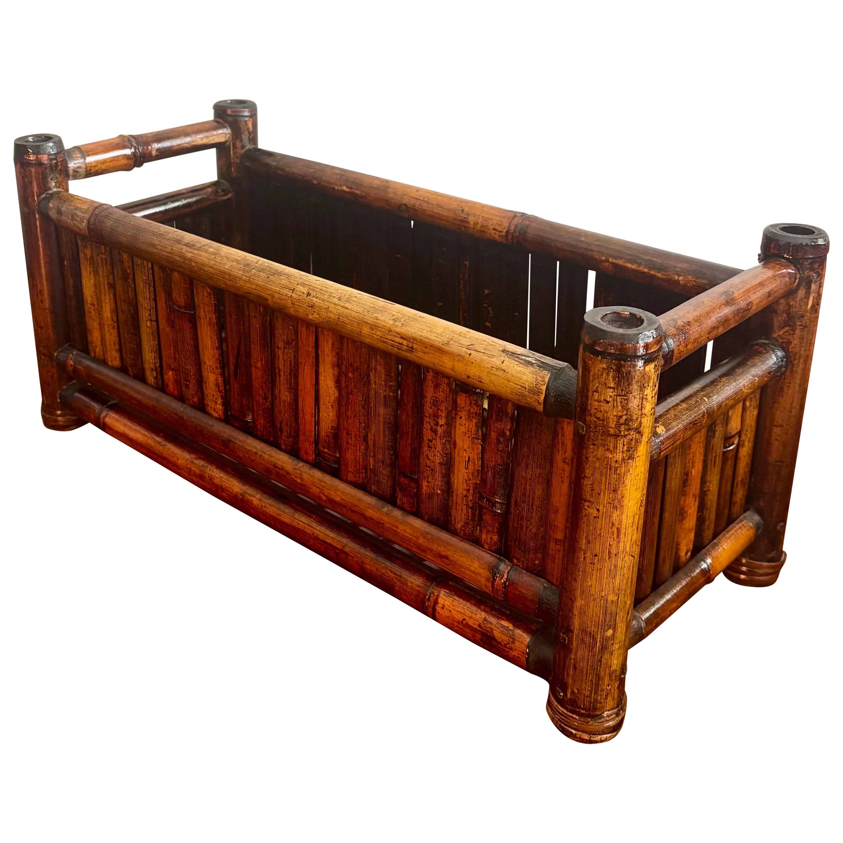 Vintage Coastal 1950s Lackiert Bambus Pflanzgefäß Box im Angebot